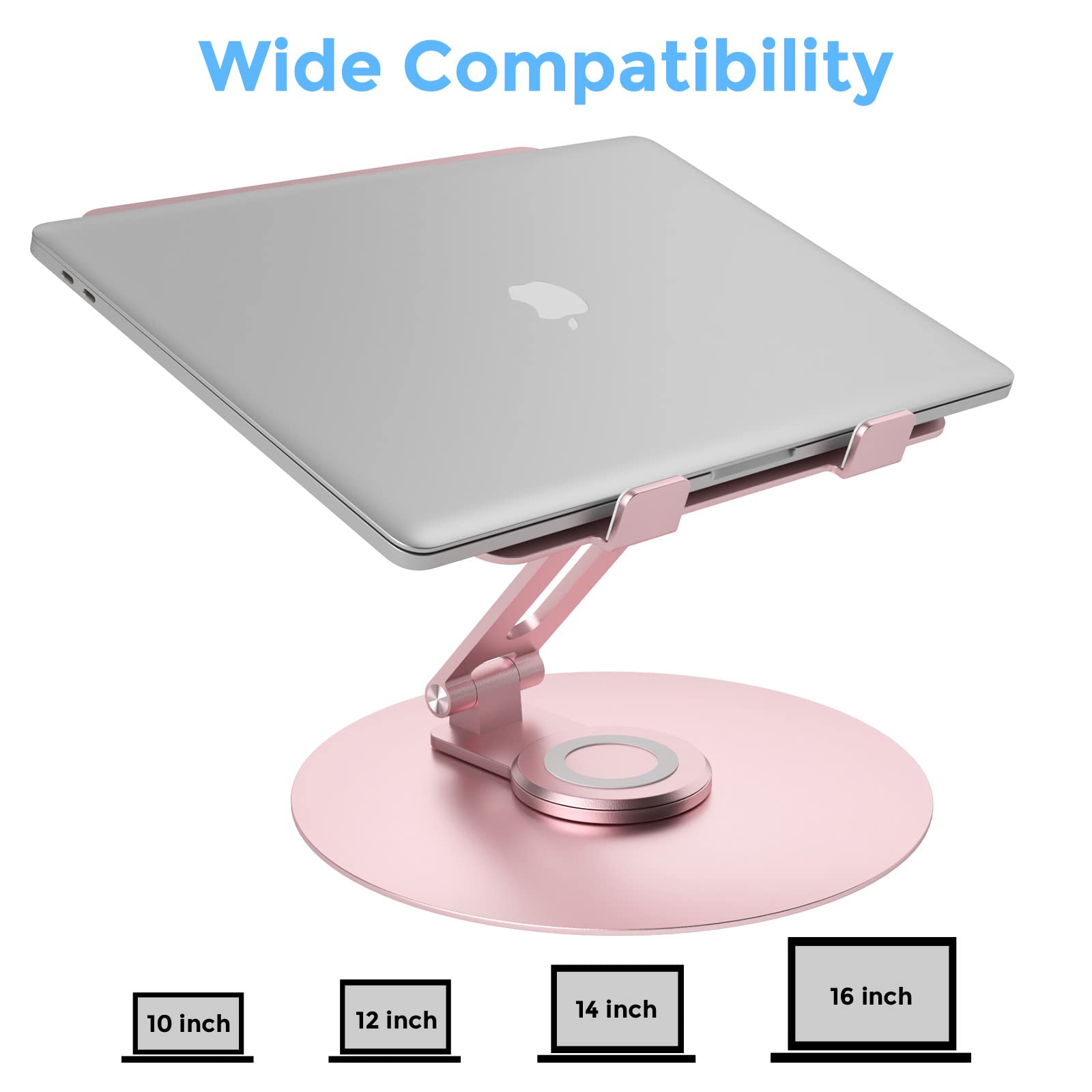Swivel Laptop Stand for Desk - Adjustable Height, 360° Rotating Base, Foldable Ergonomic Riser, Portable Aluminum Holder for MacBook & All 10-17'' Laptops, Pink - Perfect for Home Office & Remote Work