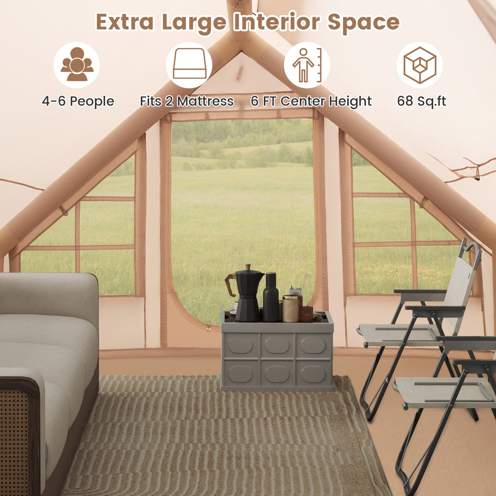 Costway Inflatable Camping Tent with Porch - 4-6 Person Family Outdoor Tent for Camping, Hiking, Beach & Backyard Adventures - Easy Setup Air Tent for Quick Outdoor Shelter