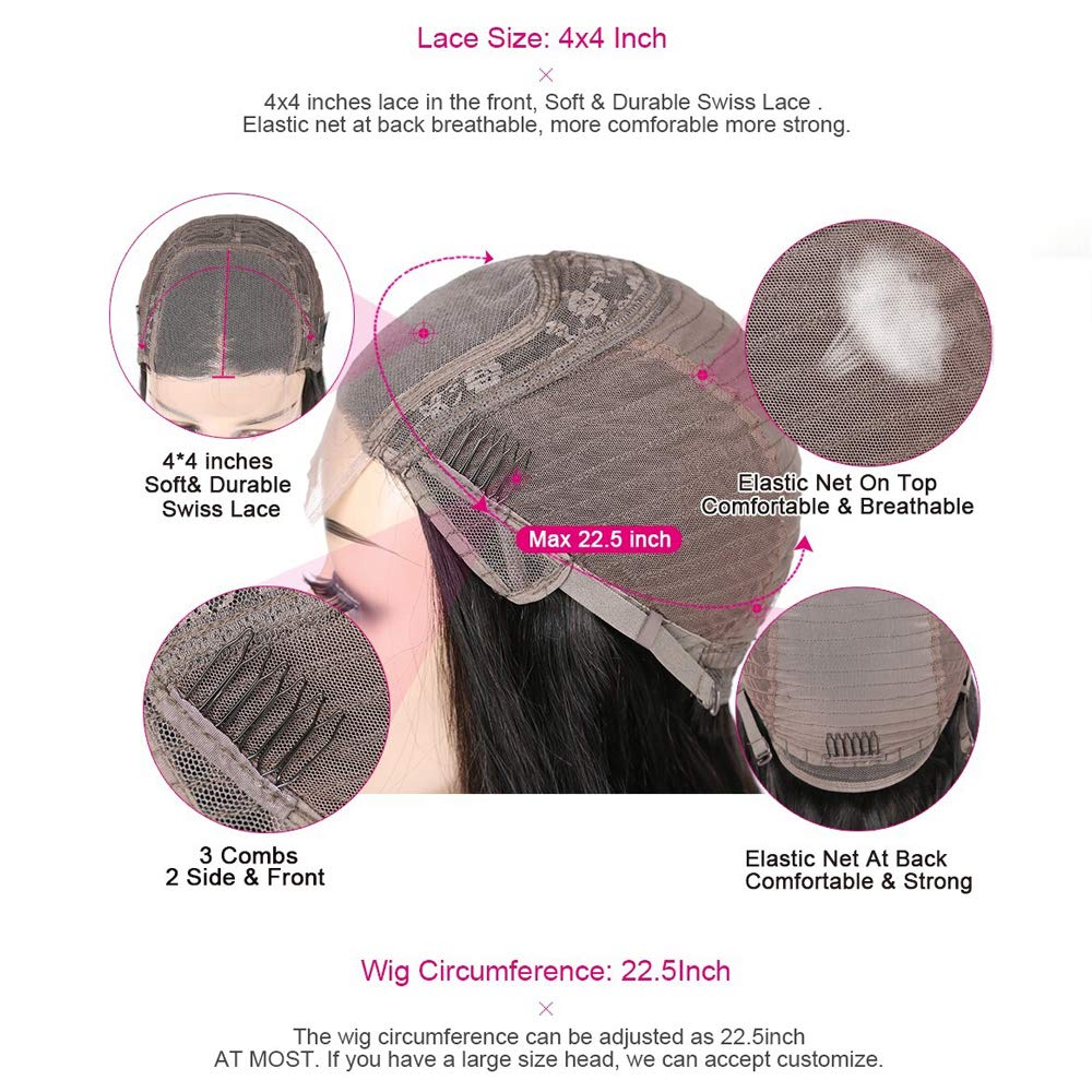 4x4 Curly Human Hair Lace Closure Wigs for Black Women - Pre Plucked Wet & Wavy Lace Front Wig - 20 Inch Natural Color - Perfect for Daily Wear, Parties & Special Occasions