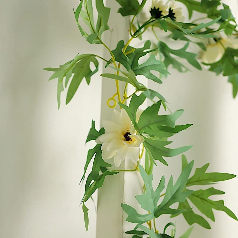 6 Feet Cream Silk Daisy Flower Garland with Leaves - Elegant Hanging Vine for Wedding, Party, Reception & Home Decor - Perfect for Indoor/Outdoor Events, DIY Projects, and Seasonal Celebrations