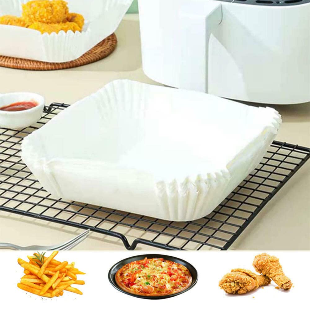 Air Fryer Disposable Paper Liners - 50PCS 7.9 Inch Square Non-Stick Parchment Sheets for Baking, Roasting & Frying | Food Grade, Oil & Water Proof | Perfect for Air Fryers, Microwave Ovens & Frying Pans | Easy Cleanup for Healthy Cooking