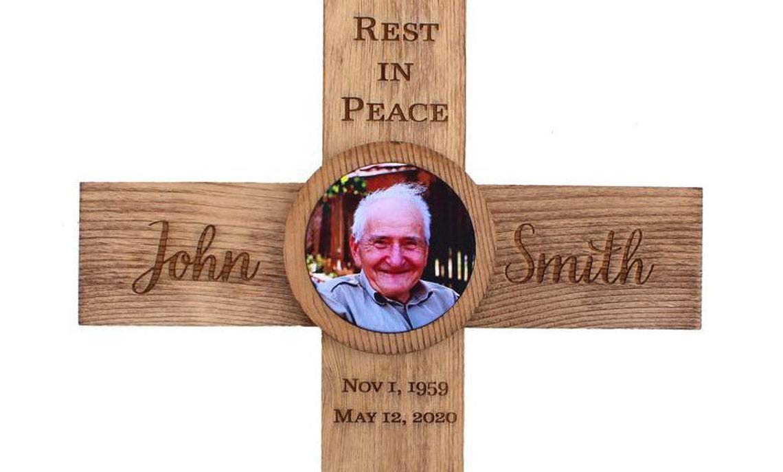 Personalized Memorial Cross with Roof - Engraved Keepsake for Loved Ones | Perfect for Graveside Remembrance & Home Memorial Displays