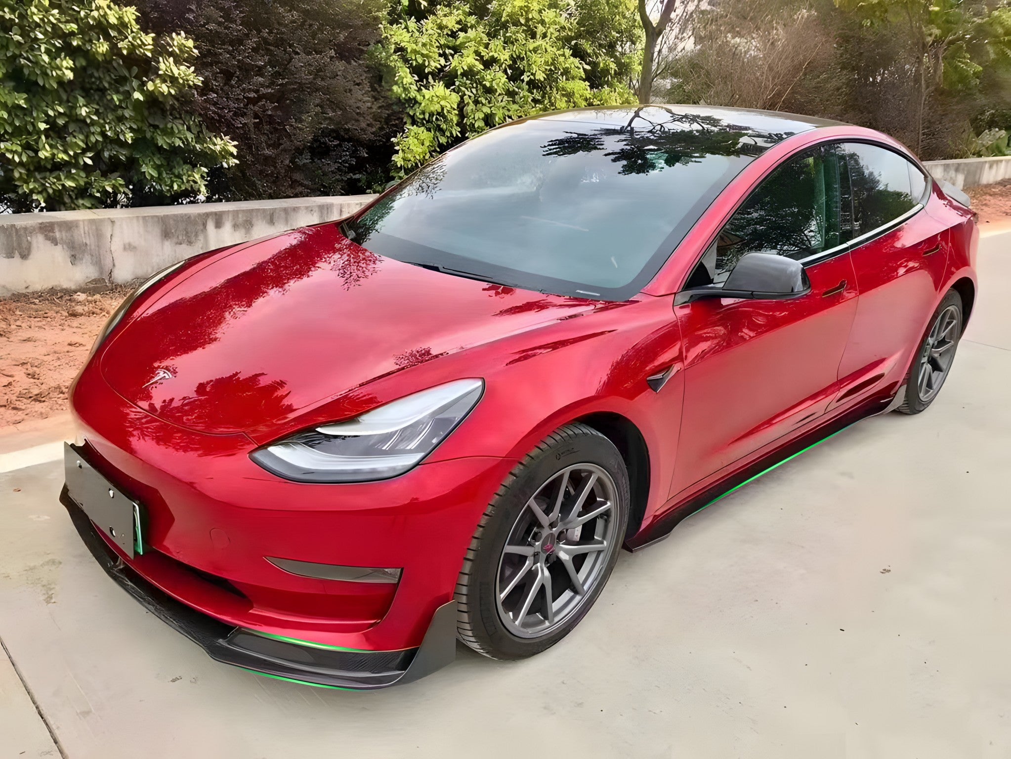 Premium Real Carbon Fiber V-Style Aero Front Lip Spoiler for Tesla Model 3 (2017-2023) - Enhance Style & Aerodynamics for Street & Track Performance