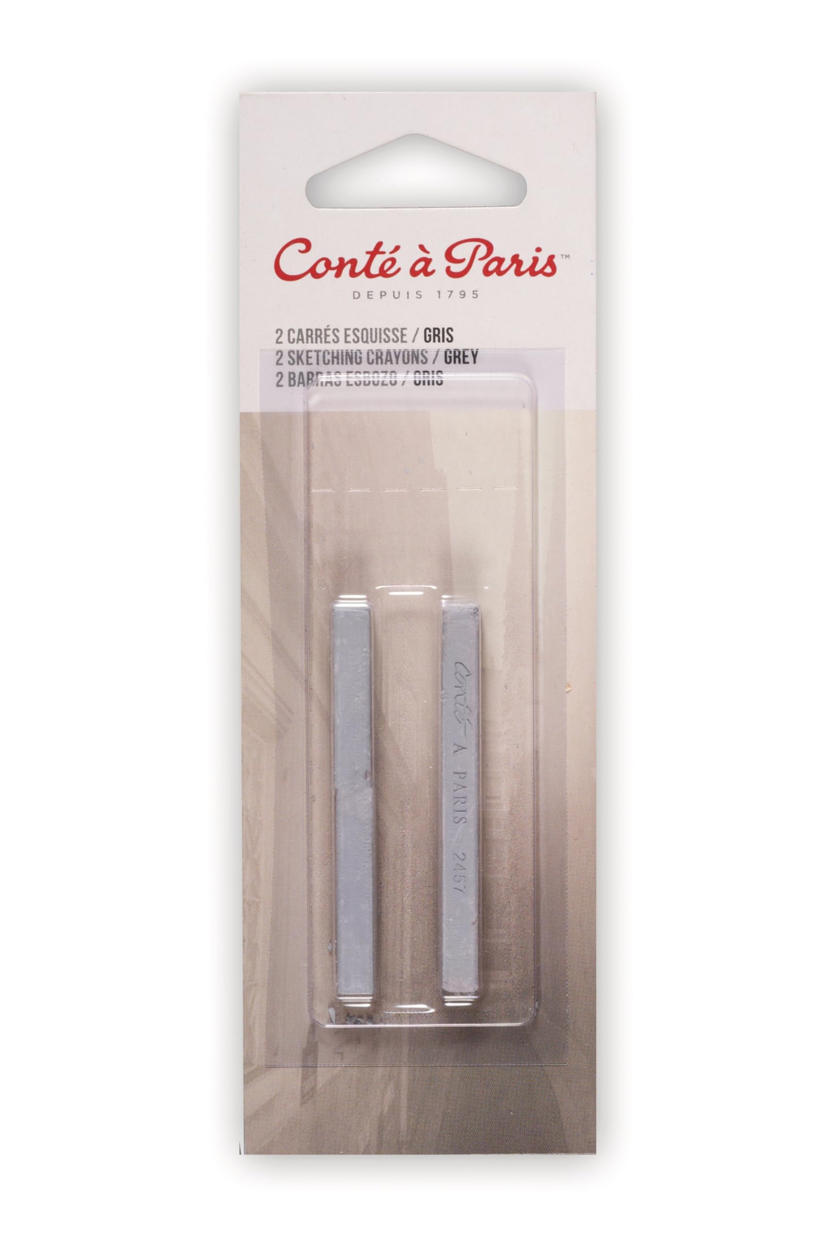 Conté à Paris 750400 Square Chalk for Sketching - Grey (Set of 2) | Professional Drawing & Shading Tool for Artists, Students & Sketching Enthusiasts | Perfect for Charcoal Drawings, Figure Studies & Art Class Projects