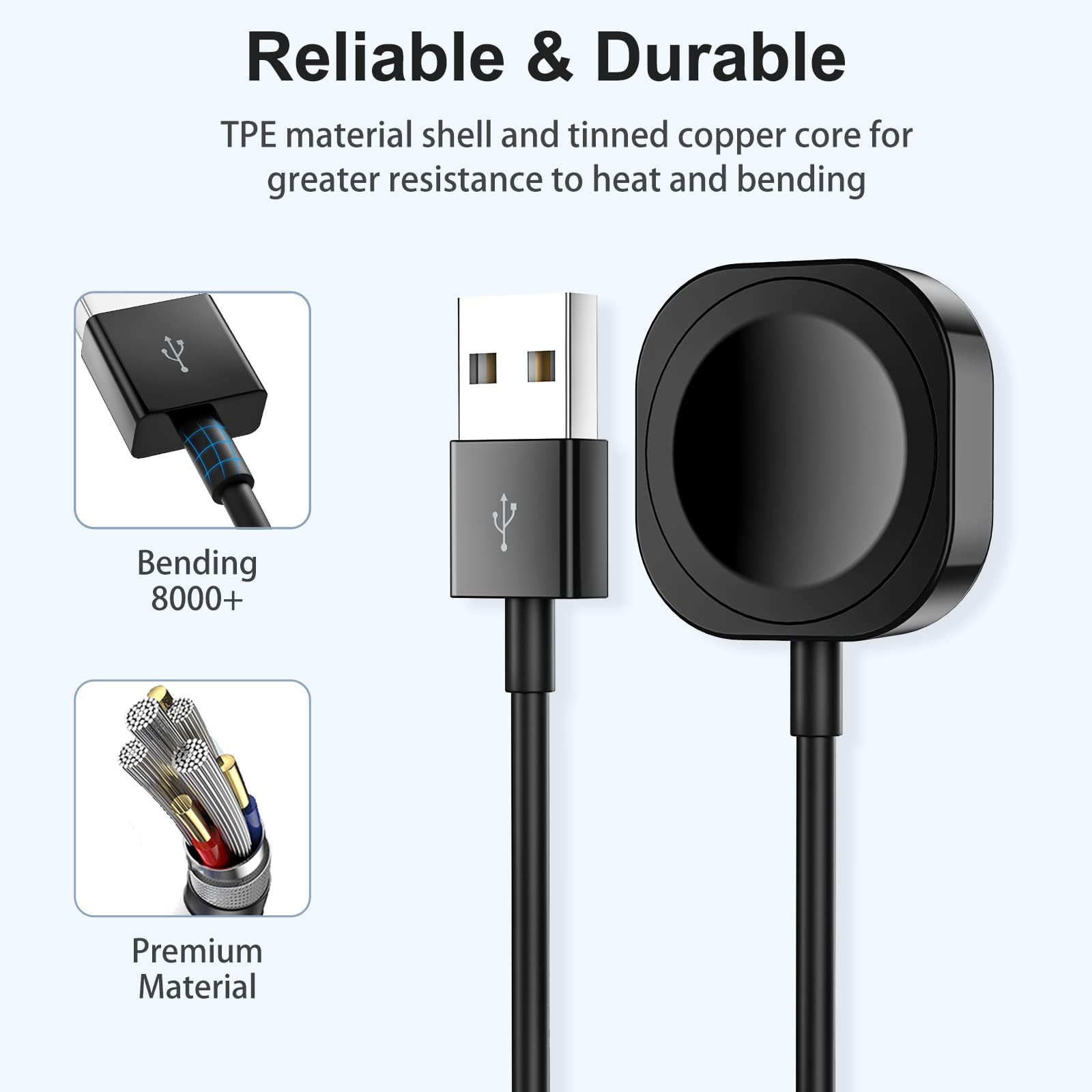 Fast Charging Magnetic USB Cable for Apple Watch Series 9/8/7/6/5/4/3/2/SE/SE2/Ultra - 1.6ft (0.5M) Durable Charger Cord - Black | Perfect for Home, Office & Travel Charging
