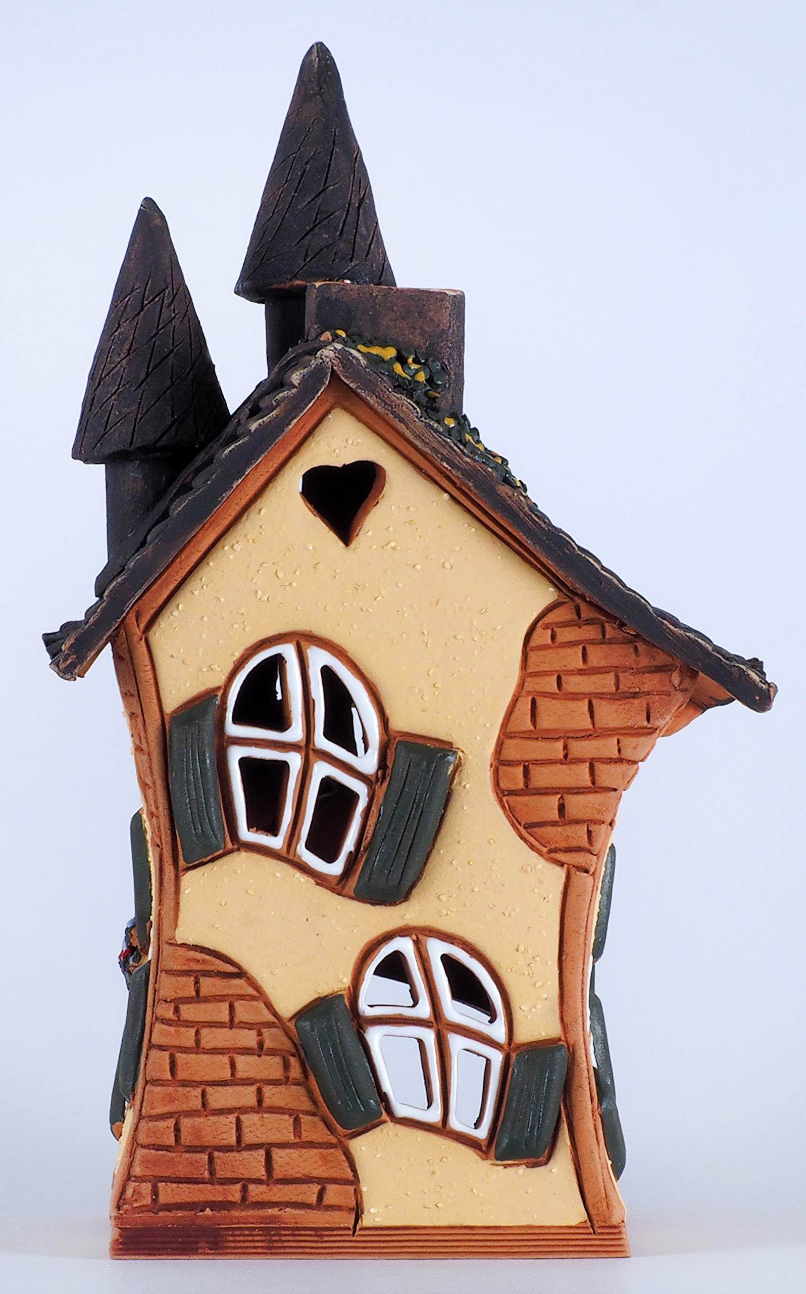 Ceramic Tea Light Holder - Miniature House Candle & Oil Burner for Fairy Garden, Christmas Village Decor, Room Aromatherapy & Collectible Display