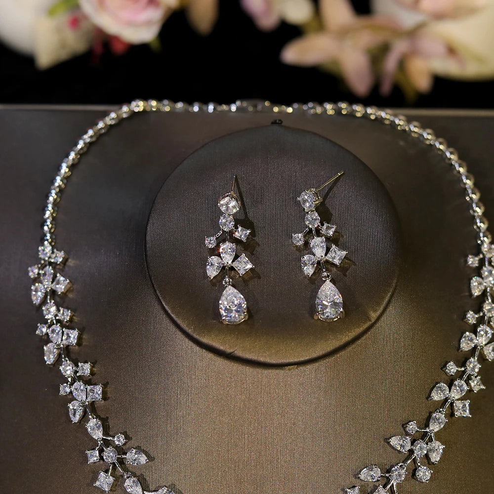 3A Cubic Zirconia Wedding Necklace Set - Sparkling Crystal Bridal Jewelry for Bride & Bridesmaids | Elegant Gift for Weddings, Anniversaries & Special Occasions