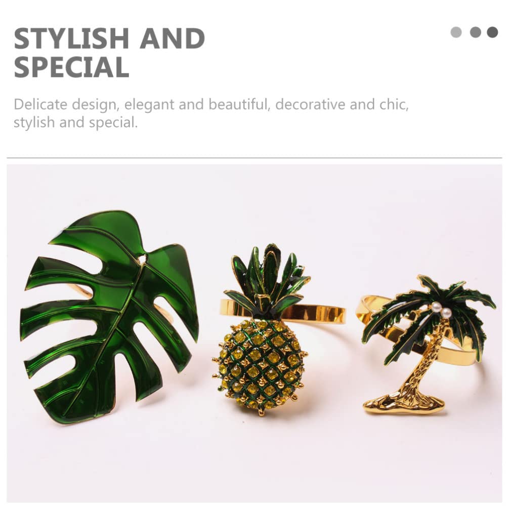ABOOFAN 6pcs Hawaiian Themed Napkin Rings Set - Pineapple & Tropical Fruit Design, Gold Alloy Luau Party Decor, Banquet & Wedding Tabletop Accessories | Perfect for Beach Weddings, Summer Parties & Tropical Home Decor
