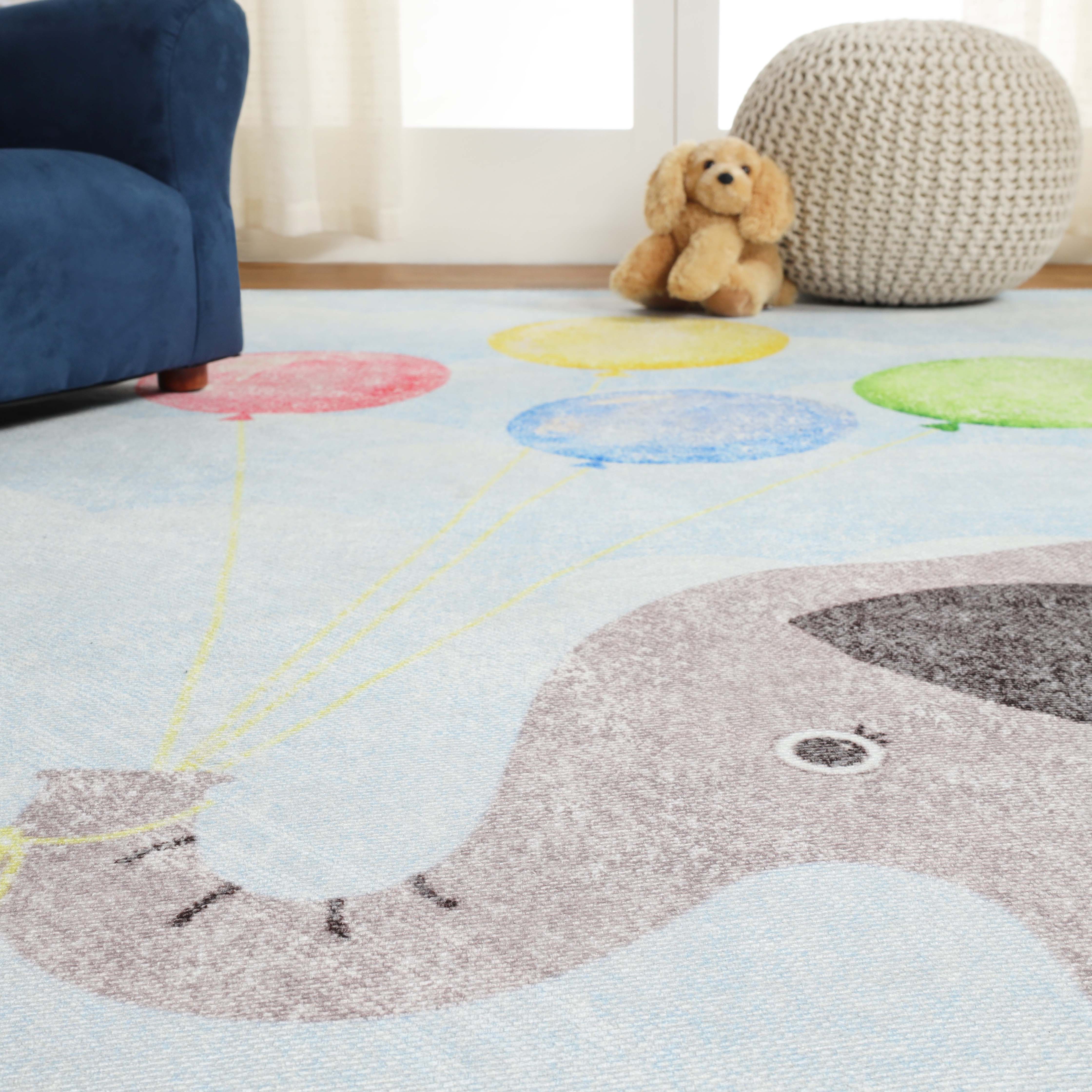 Vibrant Elephant Non-Slip Kids Playroom Rug - Soft & Safe Floor Mat for Nursery, Bedroom, and Play Areas