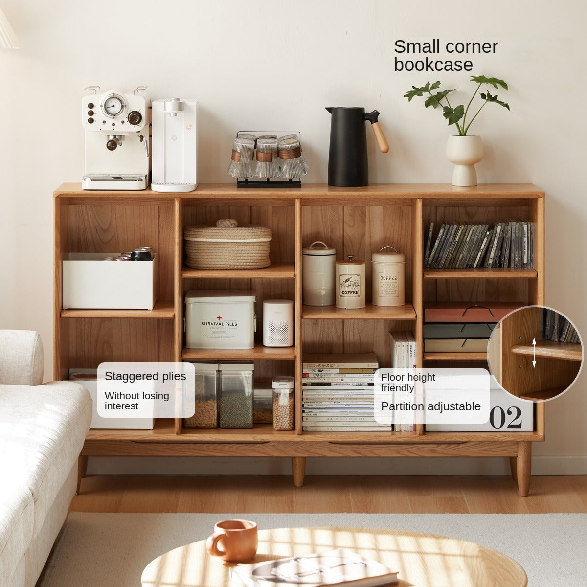 Oak Solid Wood Integrated Display Bookcase - Elegant Bookshelf for Home & Office Storage | Perfect for Living Room, Study, and Library Organization