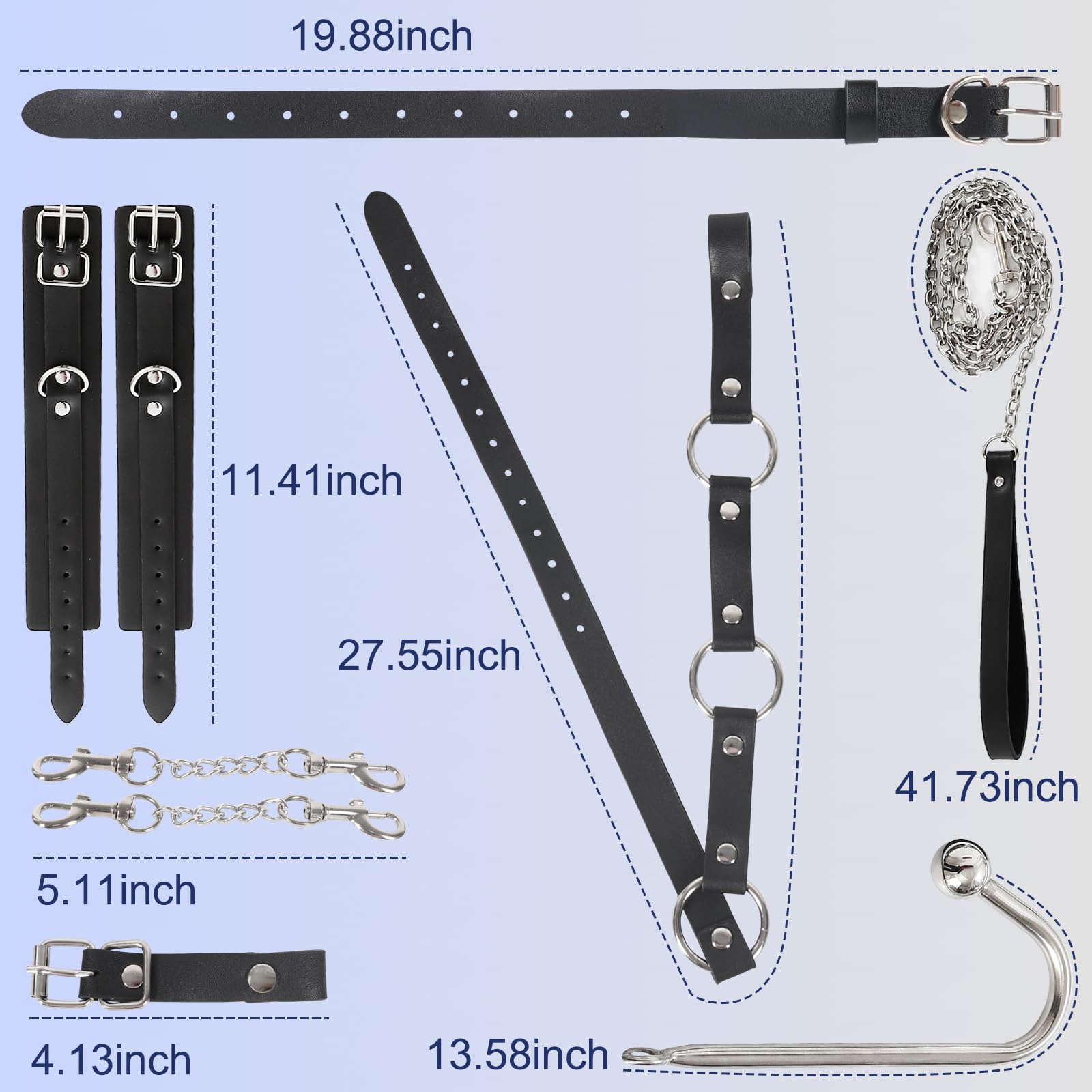 BDSM Bondage Kit - Adjustable Anal Hook, Wrist Restraints, Collar & Traction Chain for Couples | Role Play Sex Toys for Beginners | Perfect for Bedroom Games & BDSM Scenes