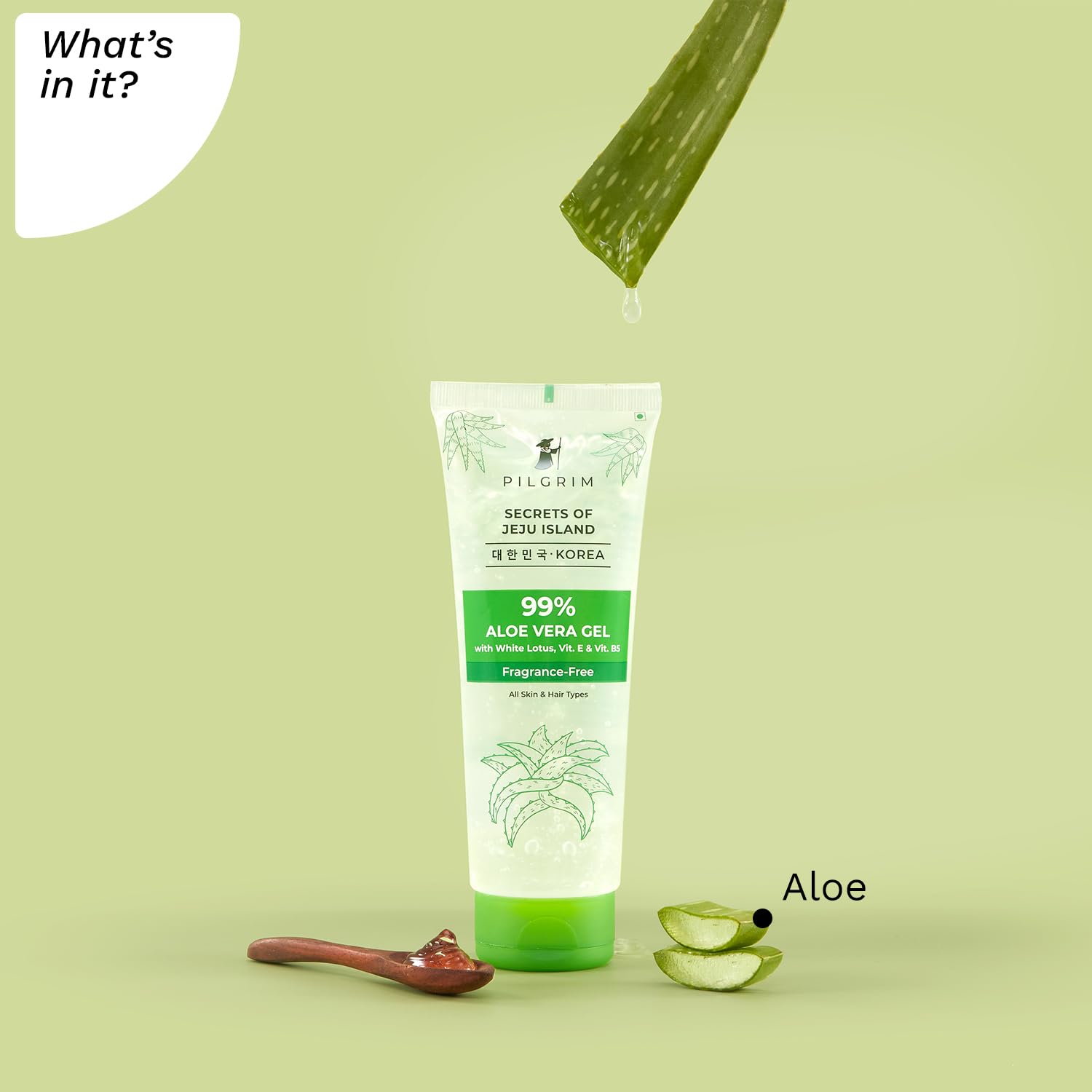 PILGRIM Korean 99% Pure Aloe Vera Gel 200ml with Vitamin E & B5 - Hydrating Face Moisturizer & Hair Conditioner for Dry Skin & Frizzy Hair - Paraben Free, Sulfate Free, Fragrance Free - Perfect for Sunburn Relief, Daily Skincare & Hair Treatment