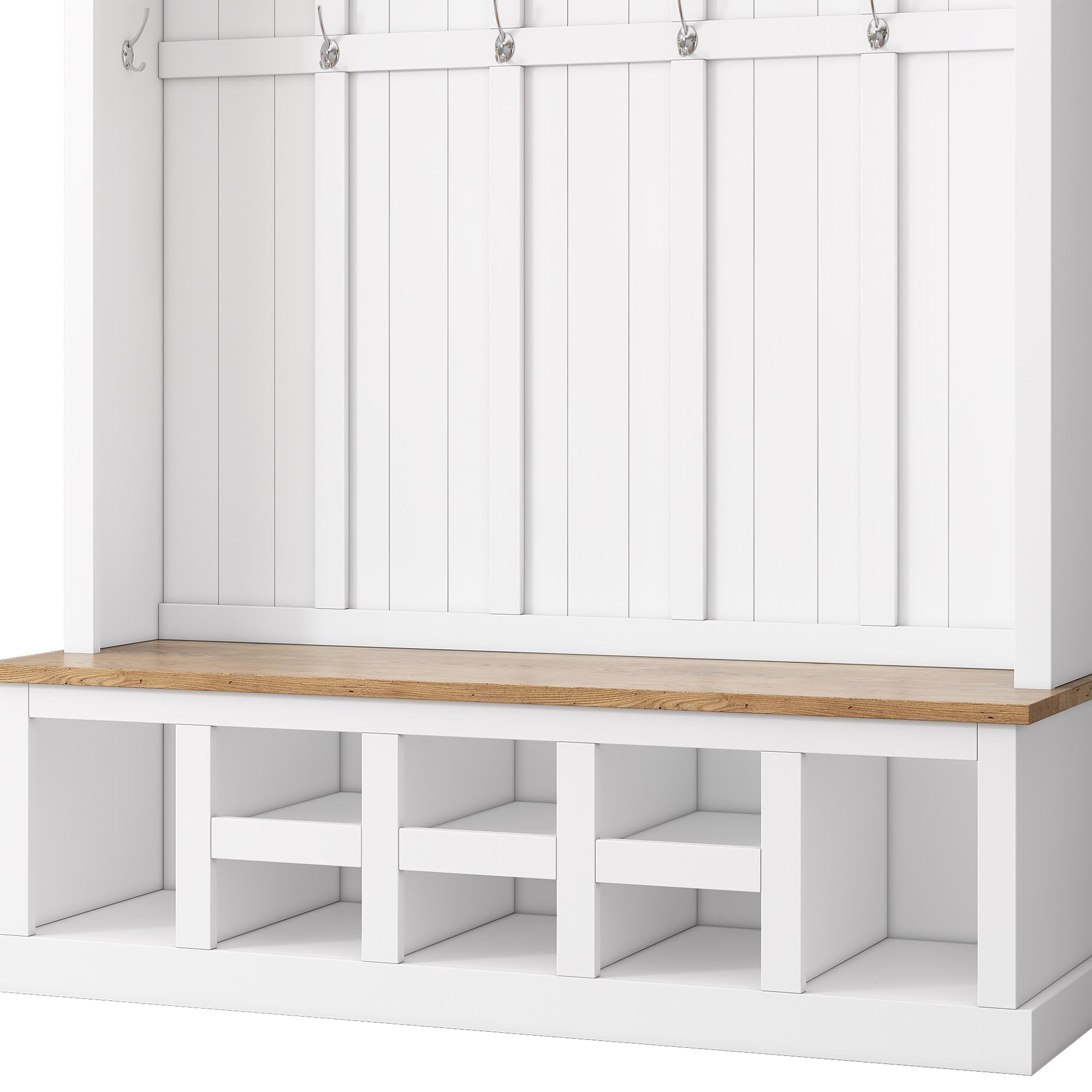 78''H Wide Entryway Hall Tree with Top Shelves, 6 Hooks & Storage Bench - White Shoe Cabinet with Cube Storage for Living Room, Mudroom & Hallway Organization | Perfect for Entryway Decor, Coat Hanging & Shoe Storage