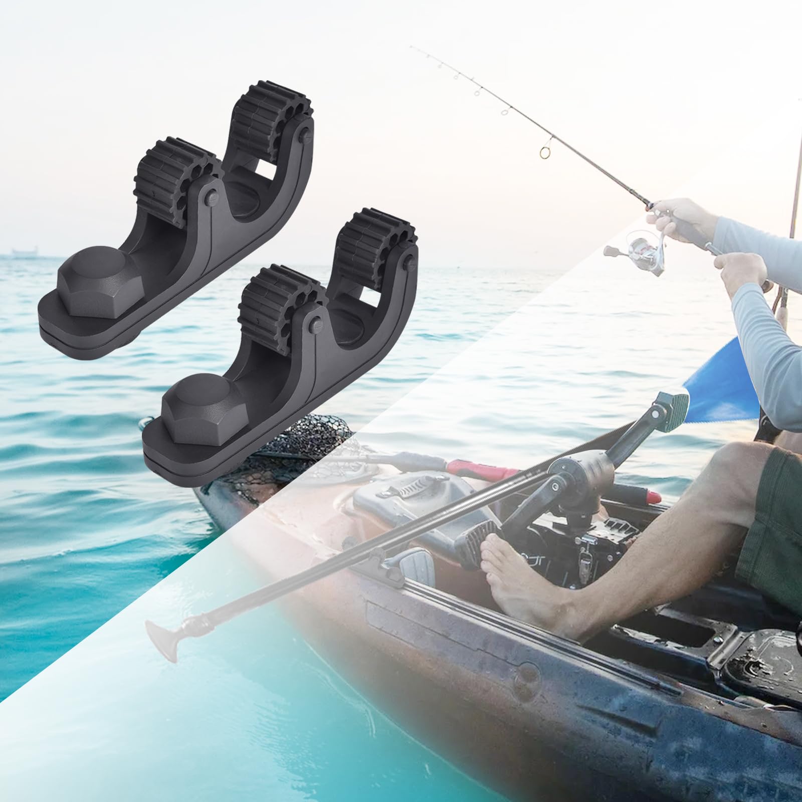 2-Piece Kayak Paddle Holder - Adjustable Track Mount Accessories for Fishing & Kayaking | Secure Storage Solution for Kayaks, Canoes & Paddle Boards | Durable Black Design for Outdoor Water Sports