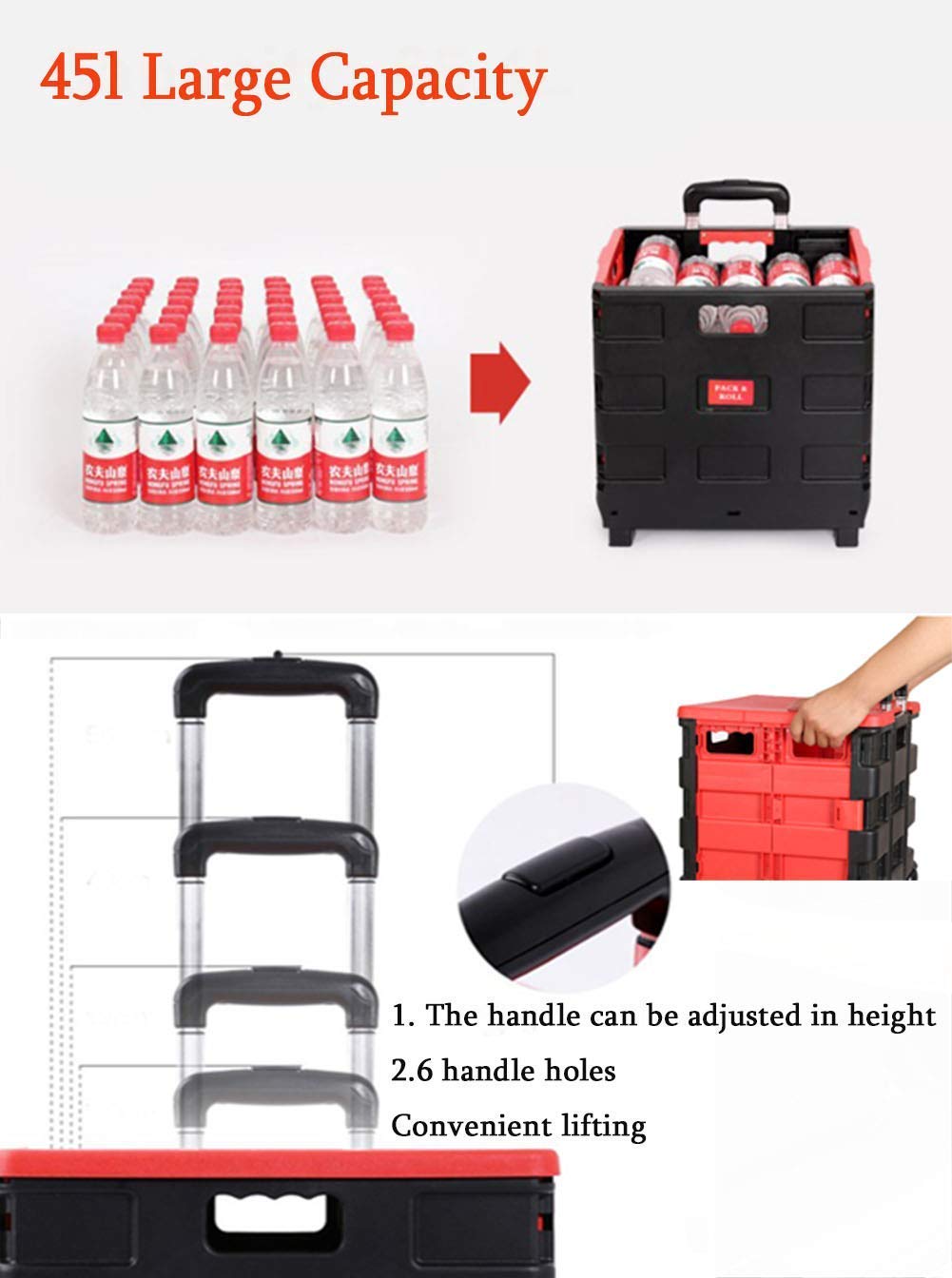 Heavy Duty Collapsible Two-Wheeled Utility Cart with Lid & Seat - Lightweight Rolling Handcart for Groceries, Shopping, and Storage | Perfect for Supermarkets, Camping, and Home Organization