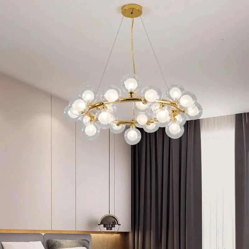 Violet Gold Glass Bubble Chandelier - Elegant Ceiling Light Fixture for Dining Room, Bedroom & Living Room Decor