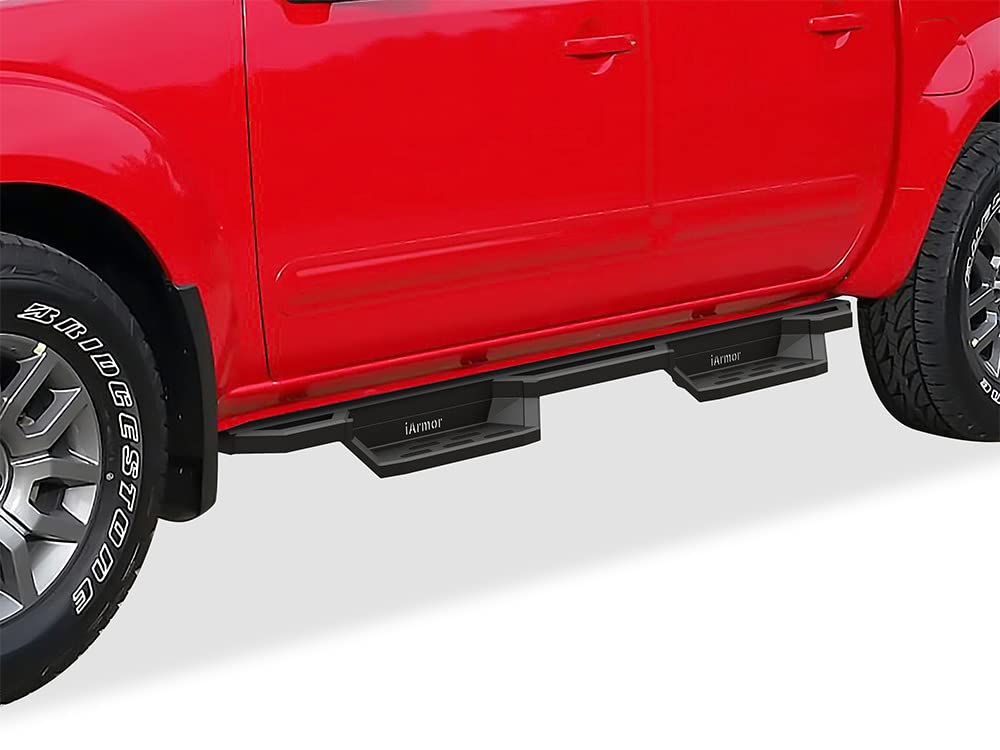 APS Black Drop Steps Running Boards Compatible with Nissan Frontier 2005-2024 Crew Cab - Heavy Duty Nerf Bars for Off-Road & Daily Driving Protection