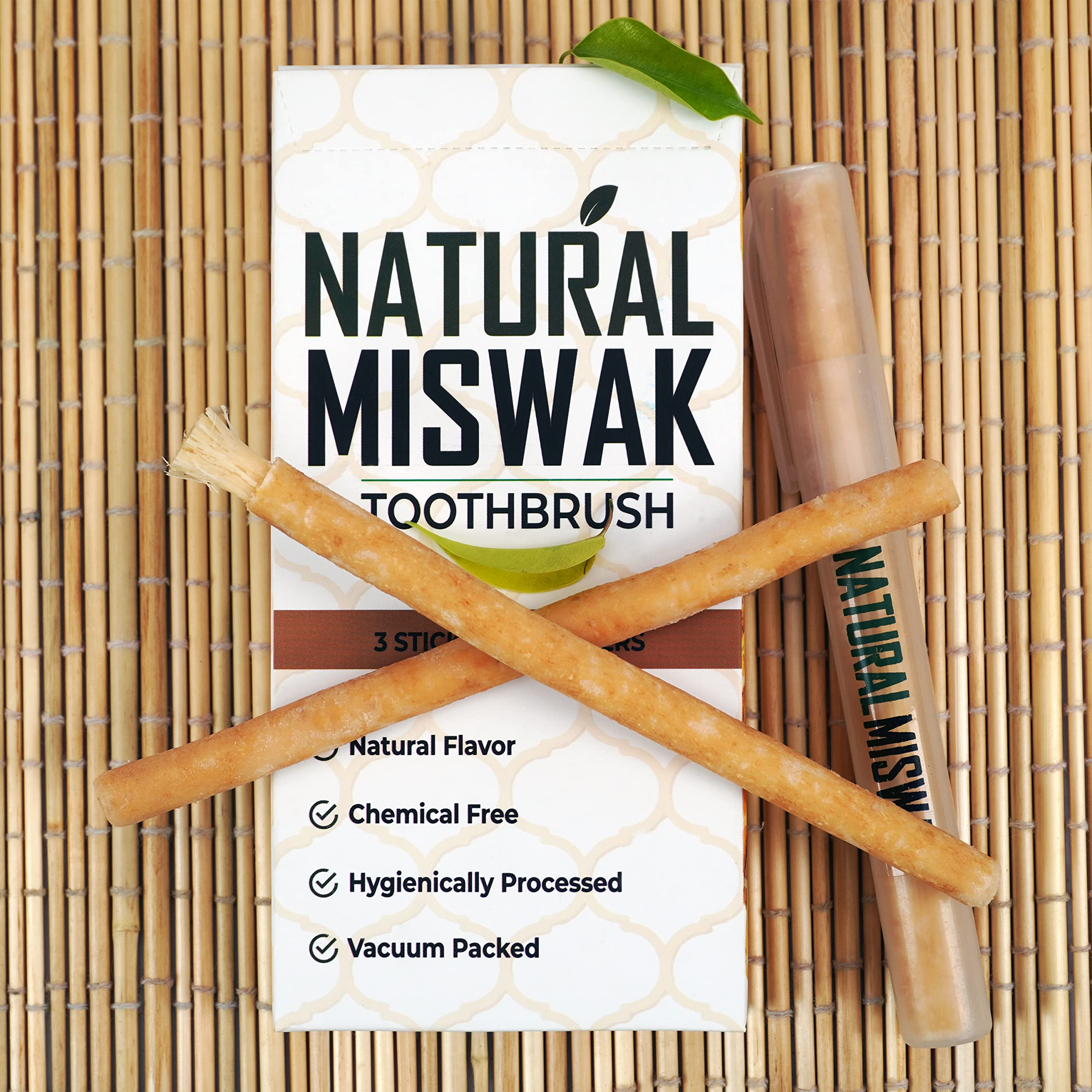 Natural Miswak Sticks for Teeth Cleaning - Organic Toothbrush Alternative, No Toothpaste Needed | Siwak Chew Sticks (Meswak) for Fresh Breath & Oral Hygiene | Perfect for Travel, Camping & Eco-Friendly Dental Care