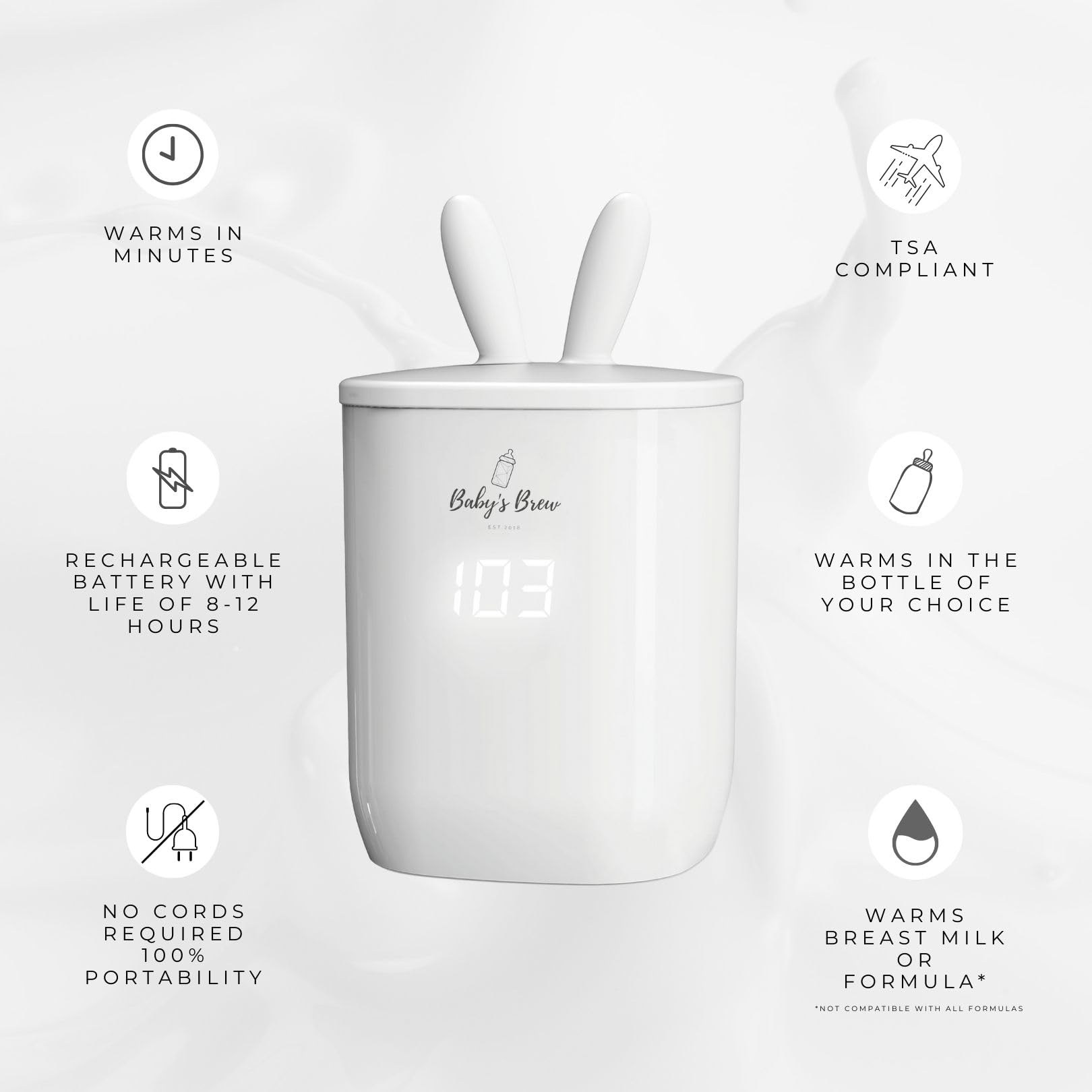 Baby's Brew Portable Bottle Warmer Pro - Leak-Proof Cordless Breastmilk & Formula Warmer with 8-12 Hour Battery Life - Perfect for Travel, On-the-Go Parents, Baby Showers & Everyday Use (Warmer Only)