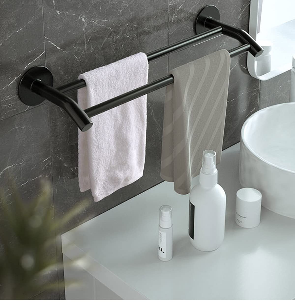 Premium SUS304 Stainless Steel Bath Towel Bar - Heavy Duty Wall Mounted Towel Rack for Bathroom, 60cm Black Bathroom Accessories - Perfect for Spa, Hotel & Home Decor