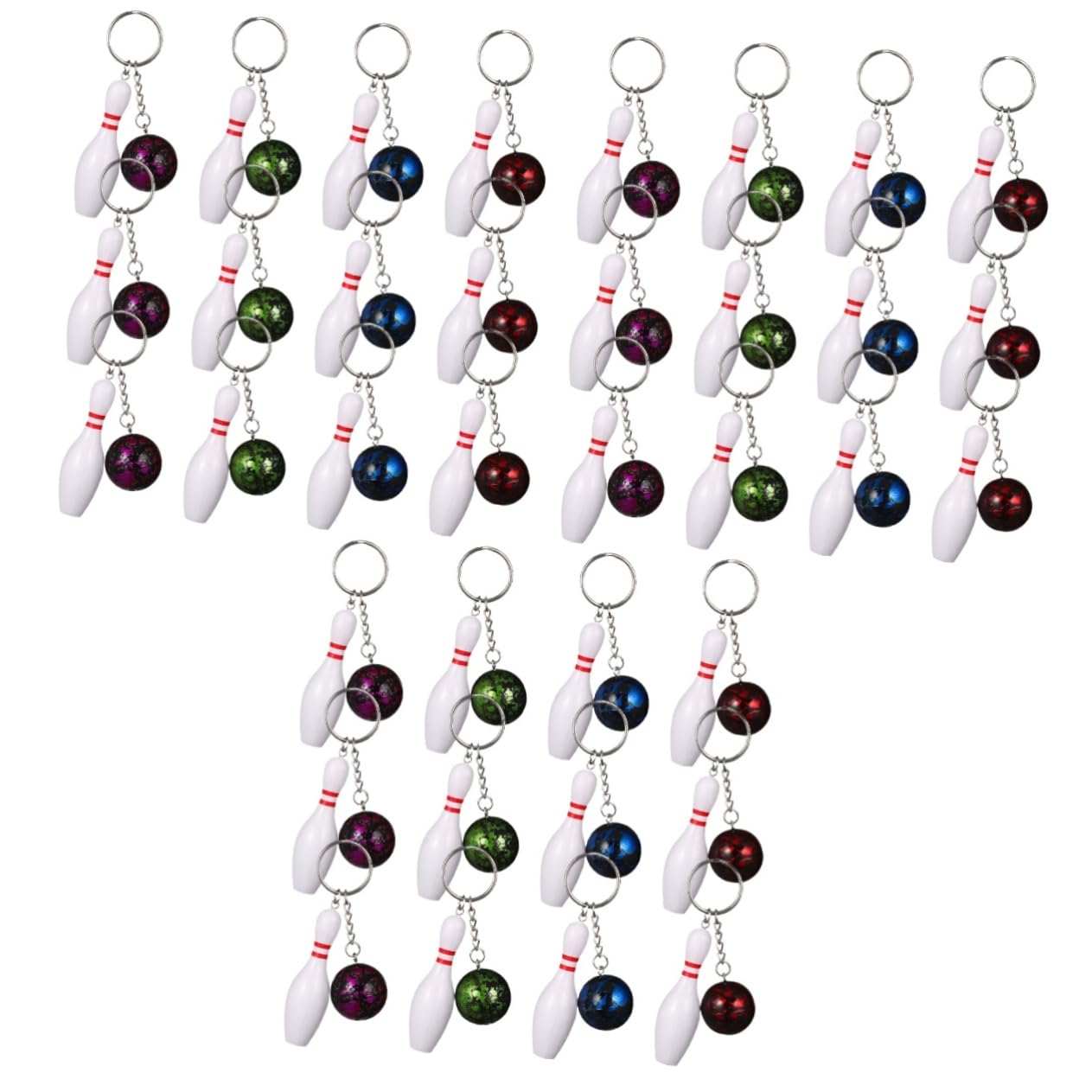 SKISUNO 36 Pcs Bowling Keychain Set - Cute Sports Theme Metal Key Rings for Keys, Bags & Gifts - Perfect for Bowling Enthusiasts, Party Favors & Team Sports Accessories