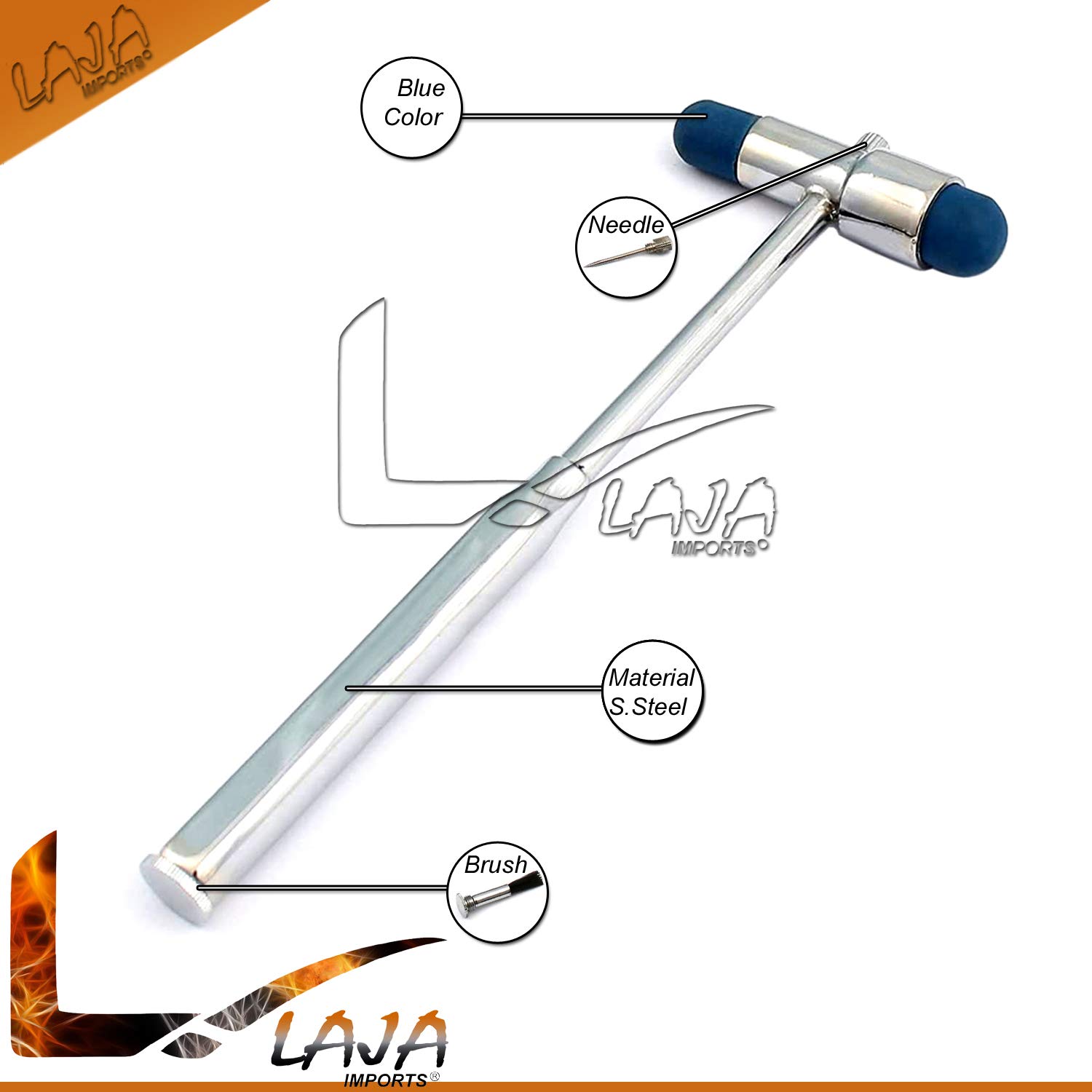 Neurological Reflex Hammer with Needle & Brush - Tromner Reflex Testing Tool for Doctors & Students - Lightweight Blue Medical Instrument for Neurologic Exams - Perfect for Clinics, Hospitals & Medical Training