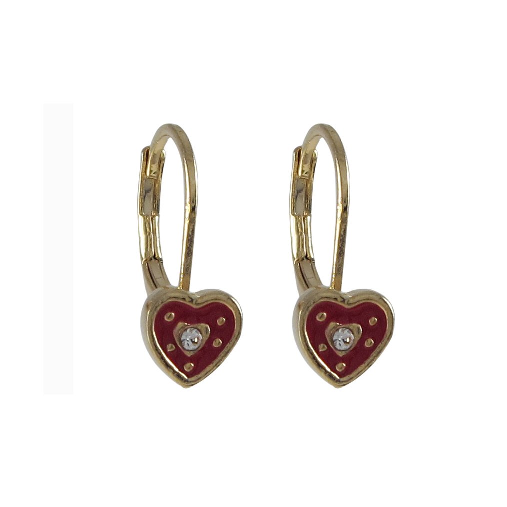 Ivy & Max Gold Heart Earrings with Red Crystals - Perfect for Girls' Parties