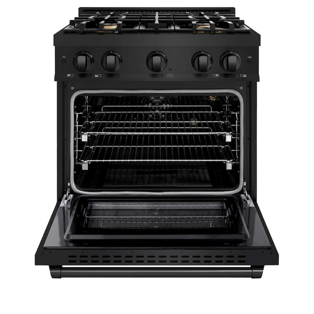 ZLINE 30 Inch 4.2 Cu Ft Black Stainless Steel Gas Range with Convection Oven & 4 Brass Burners - Perfect for Modern Kitchens, Home Chefs & Professional Cooking (HGRB BR 30)