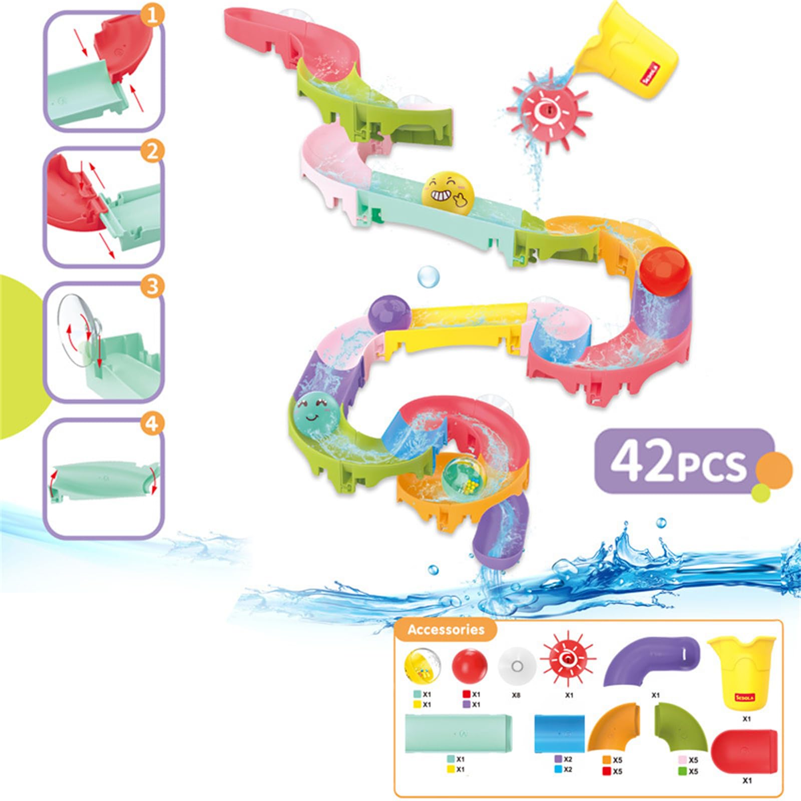 32PCS Fun DIY Slippery Slide Bath Toys for Kids with Suction Cups - Summer Baby Bath Time Play Set for Toddlers | Perfect for Bathtub Fun, Sensory Play & Water Learning Activities