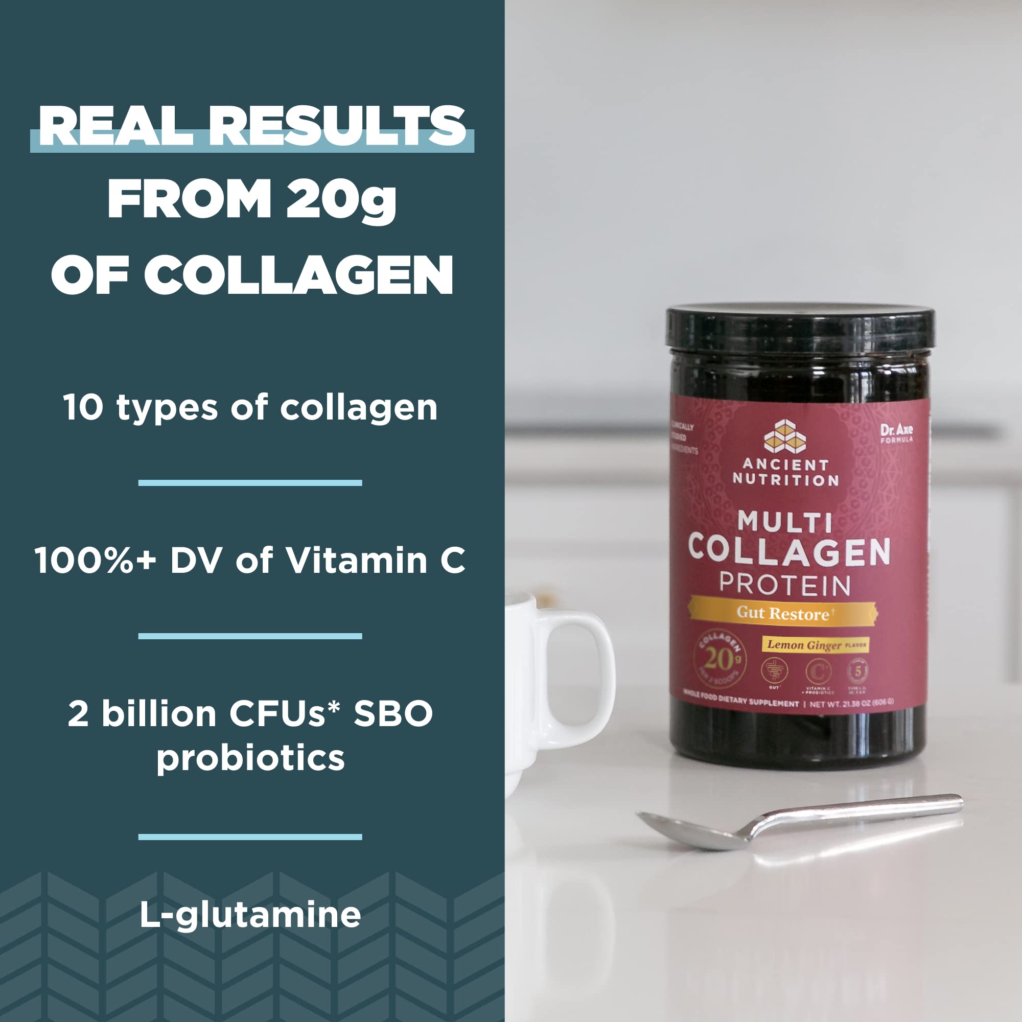 Ancient Nutrition Multi Collagen Protein Powder with Hydrolyzed Collagen Peptides - Supports Healthy Hair, Skin & Nails - Gut Restore Formula with Lemon Ginger, Apple Cider Vinegar & Vitamin C - 8.4 oz - Perfect for Daily Wellness Routine & Post-Workout Recovery