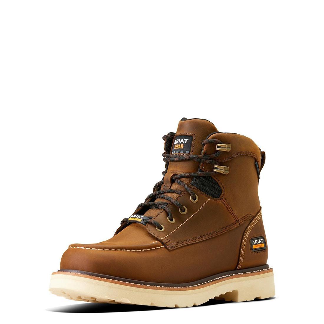 6 Inch Soft Toe Waterproof Work Boots - Distressed Brown Rebar Lift Construction Boots for Men | Ideal for Construction, Outdoor Work & Heavy Duty Jobs