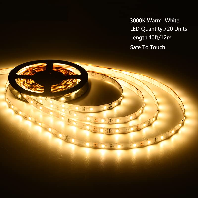 40ft LED Strip Lights Kit - Flexible & Bendable, No Cutting Needed, with Dimmer & Power Supply, Warm White - Perfect for Vanity Makeup Mirror, Cloakroom, Table Lighting, and Home Decor