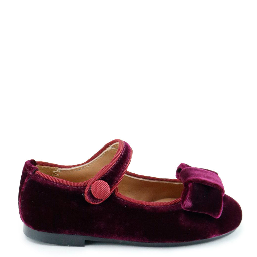 Burgundy Velvet Bow Mary Jane Shoes for Girls - Elegant & Comfortable Dress Shoes for Weddings, Parties & Special Occasions