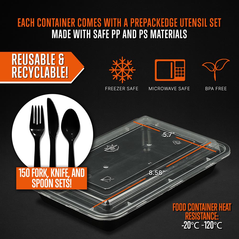 Microwave Safe Food Storage Containers with Lid and Utensils - BPA Free, Reusable, Leak Proof Meal Prep Containers for Office Lunch, Meal Delivery & Leftovers