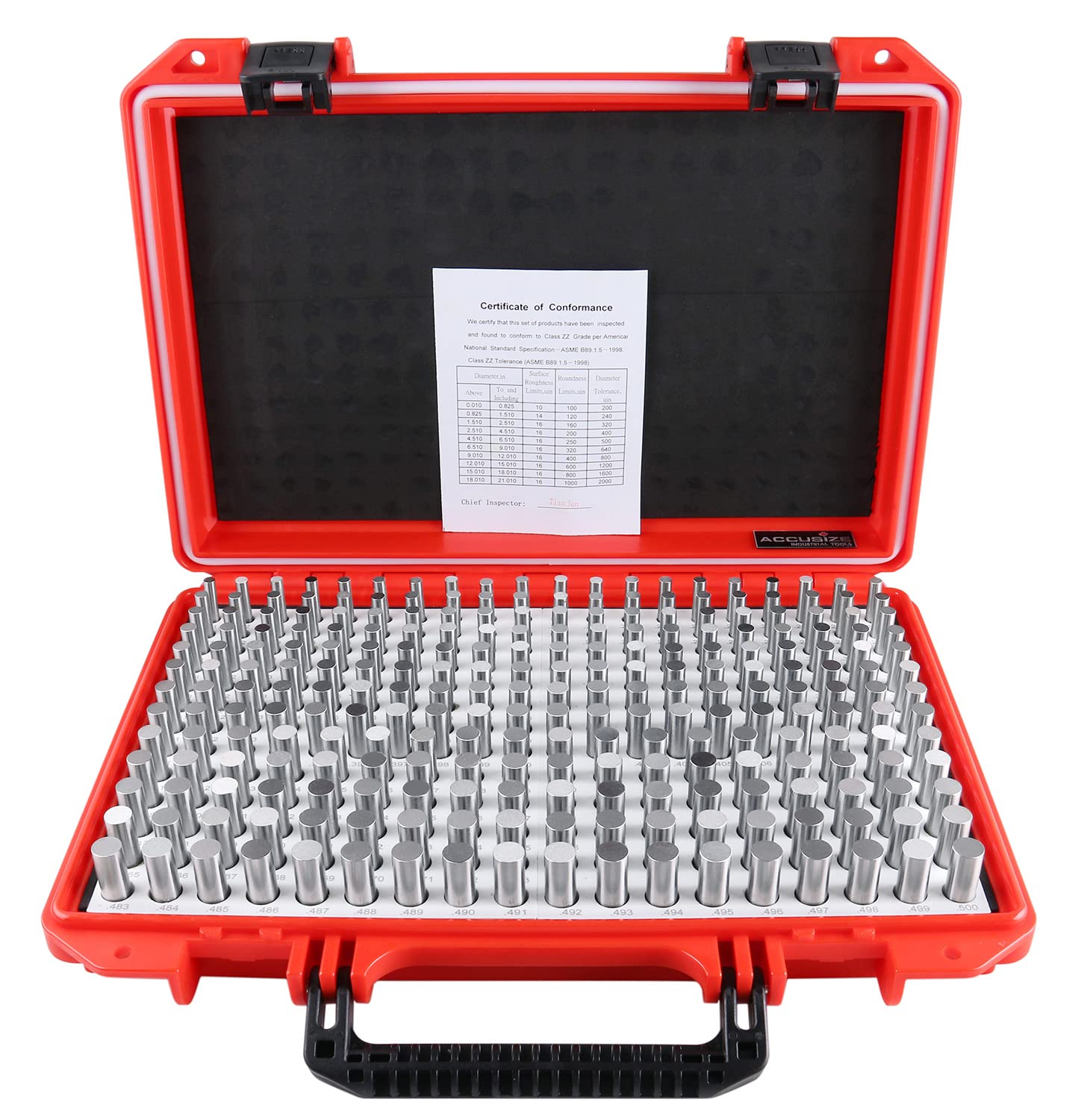 Accusize Industrial Tools P2(+) 0.251''-0.500'' 250-Piece Steel Plug Pin Gage Set - Class ZZ Precision Measurement for Machining, Quality Control & Manufacturing Inspection