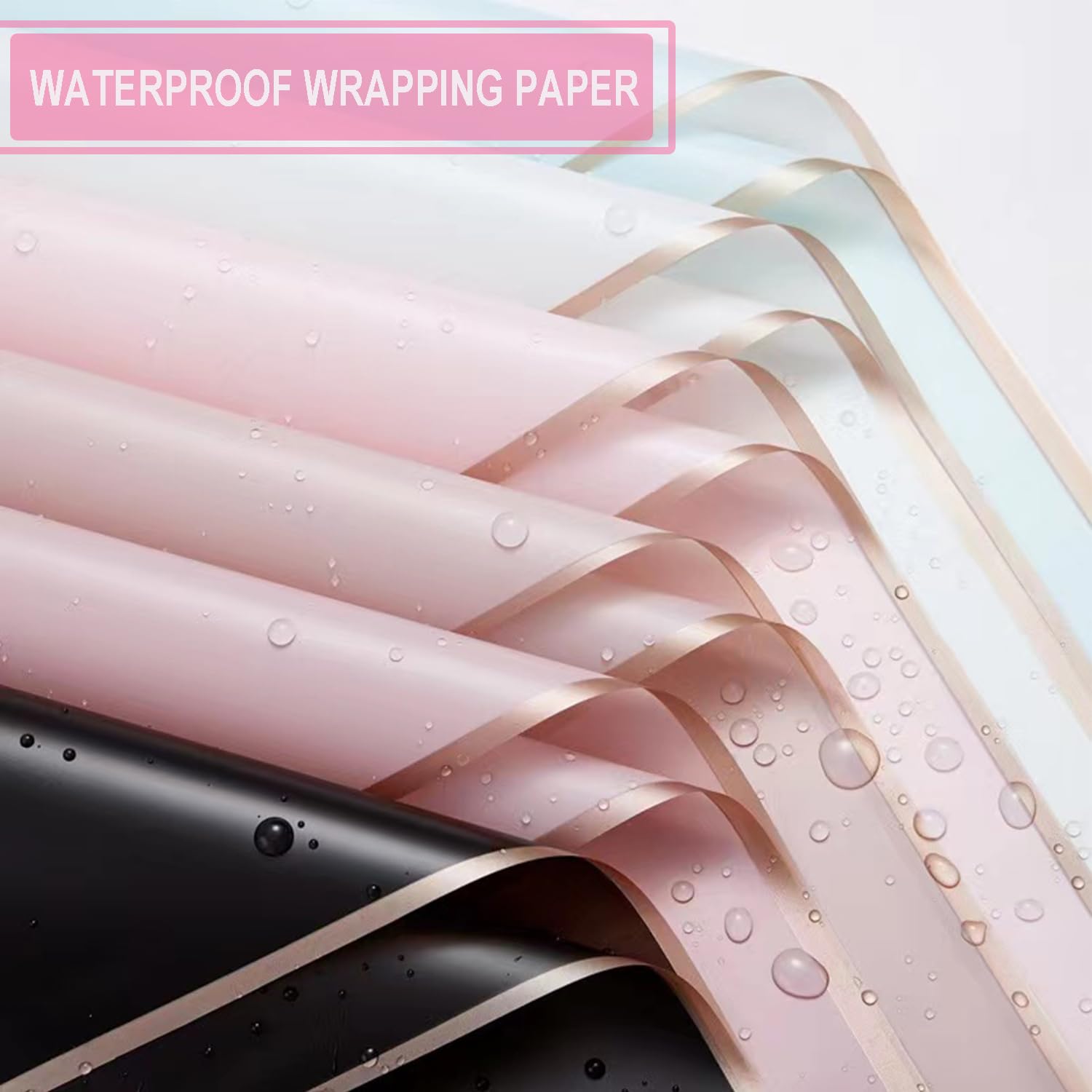Qopoto 20 Sheets Floral Wrapping Paper with Gold Edges - Waterproof Bouquet Wrapping Paper for Valentine's Day, Weddings, Birthdays & DIY Gift Wrapping (White) - Perfect for Flower Arrangements, Gift Packaging & Special Occasions