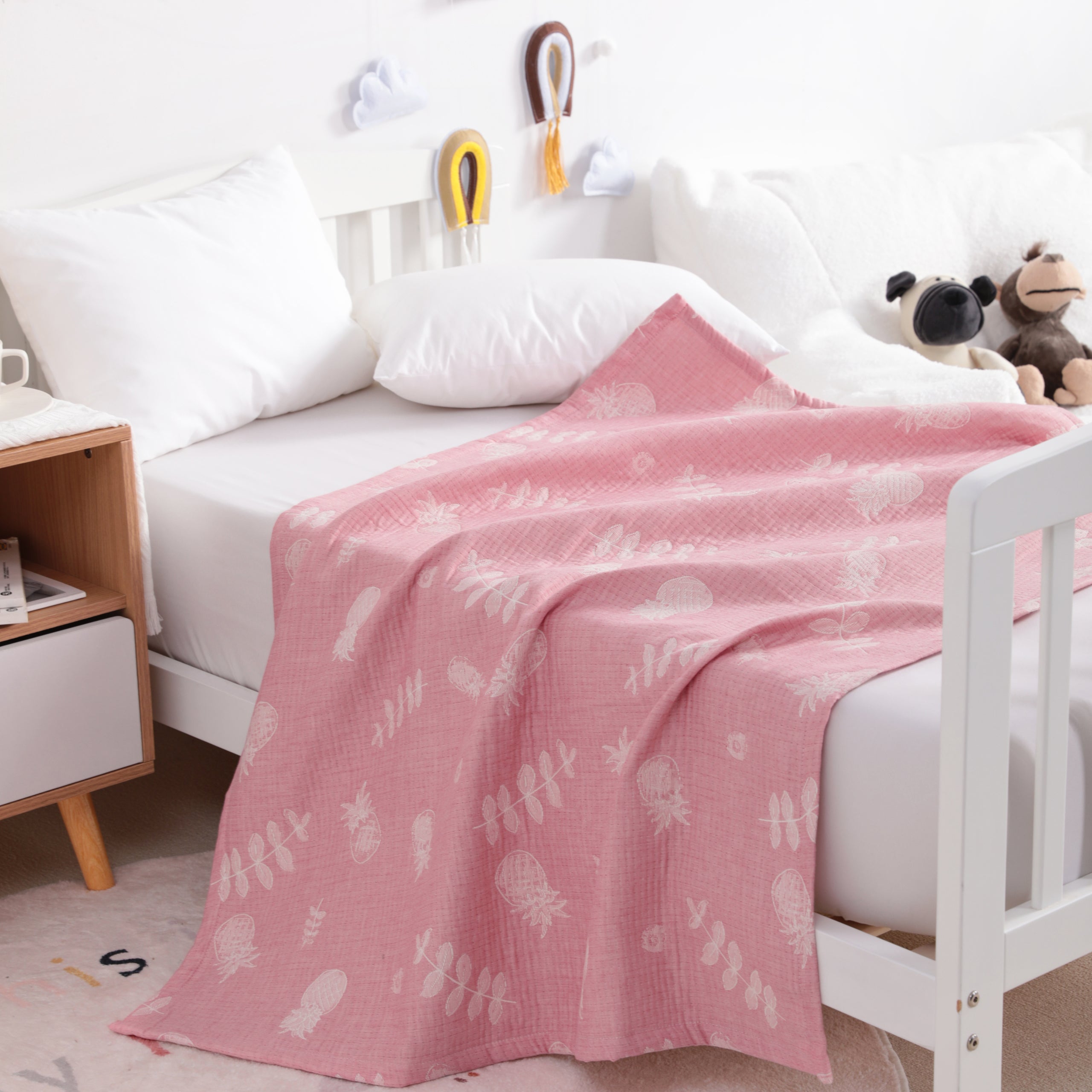 3 Layer Muslin Cotton Jacquard Toddler Blanket - Soft Baby Swaddle Blanket for Boys & Girls | NTBAY® | Perfect for Nursery, Stroller, Car Seat & Photo Shoots