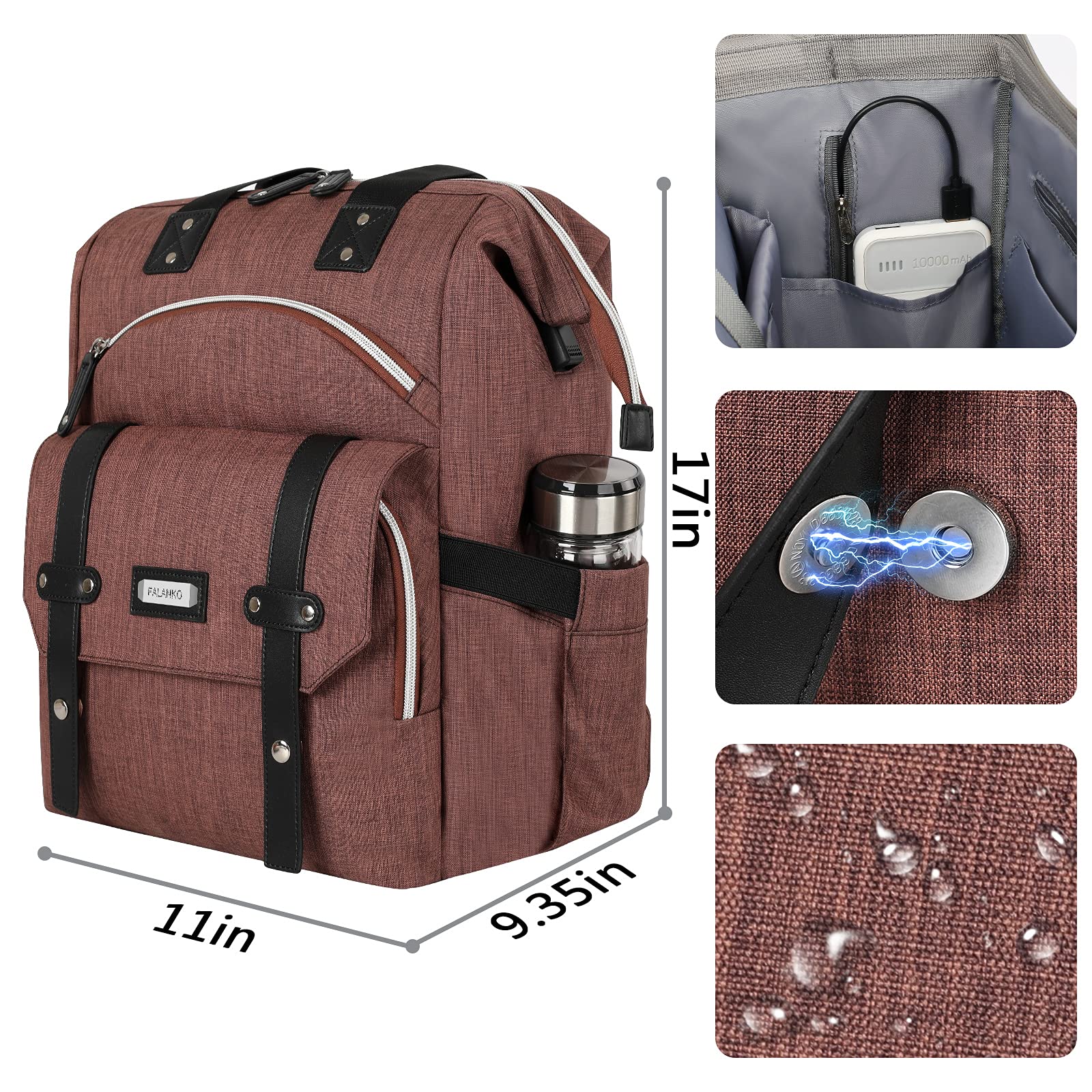 FALANKO Women's Laptop Backpack - Stylish Anti-Theft USB Charging Backpack for 15.6 Inch Laptop, Water Resistant Work Bag for Doctor, Nurse, Teacher - Perfect for Office, Travel & College Use