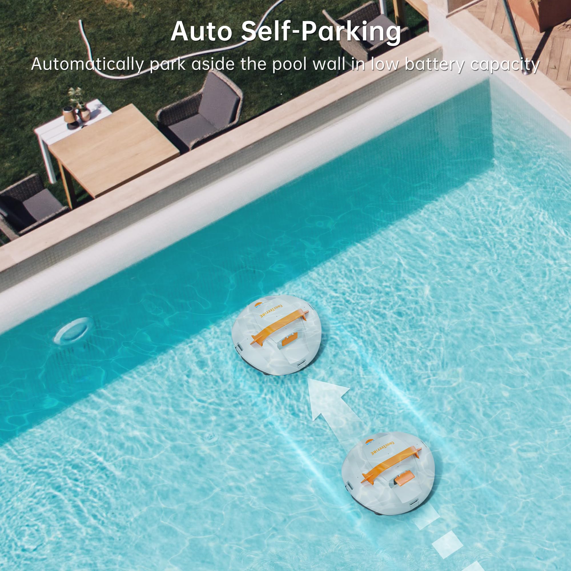 **Cordless Robotic Pool Cleaner - Powerful Suction, 100 Mins Runtime, Fast Charging & Self-Parking - Ideal for Above Ground Pools up to 850 Sq.ft - Perfect for In-Ground & Above Ground Swimming Pools, Spas & Hot Tubs**