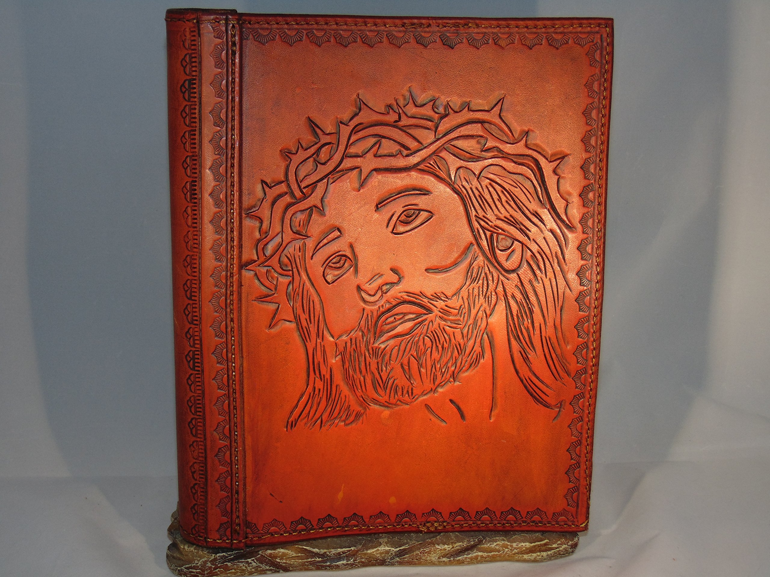 Premium Genuine Leather Bible Cover with Jesus Design - Religious Gift for Christians, Church, Bible Study & Daily Devotion