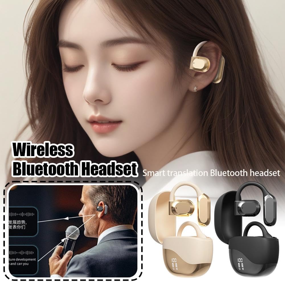 **Real-Time AI Translator Earbuds - Open Ear Wireless Bluetooth Earbuds with 144 Language Translation for iOS & Android (Gold) - Perfect for Travel, Business Meetings & Language Learning**