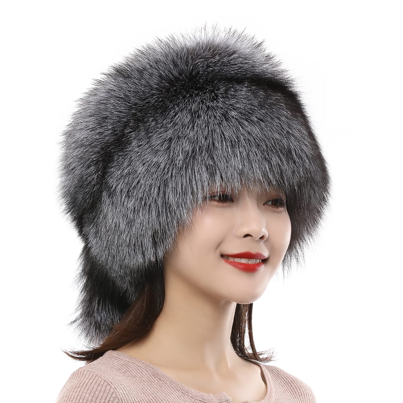 Valpeak Women's Russian Fox Fur Winter Hat - Real Fur, Fluffy & Fuzzy with Furry Tail - Warm Cold Weather Beanie for Outdoor Activities, Skiing, Snowboarding & Fashion