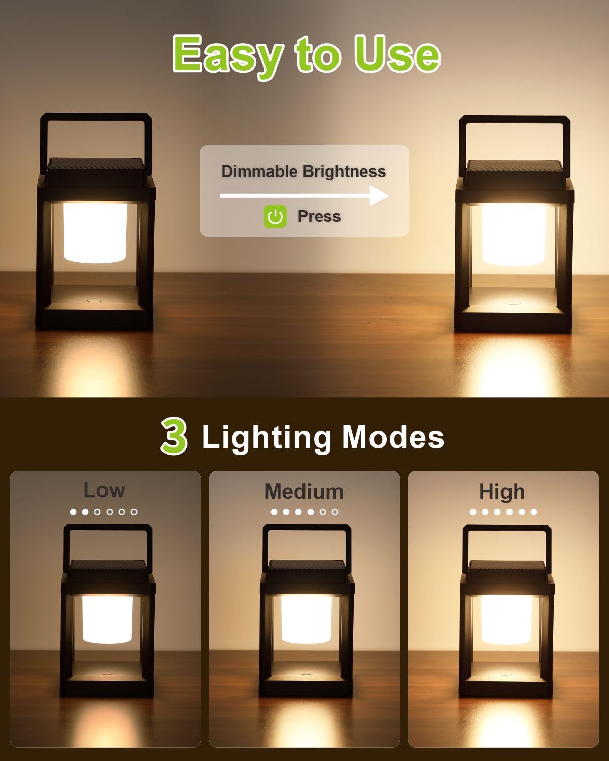 Solar Powered Outdoor Table Lamp - Waterproof LED Nightstand Light, Cordless Rechargeable Battery Operated Lantern for Patio, Garden, Camping & Reading | Perfect for Backyard Decor, Bedside Lighting and Outdoor Adventures