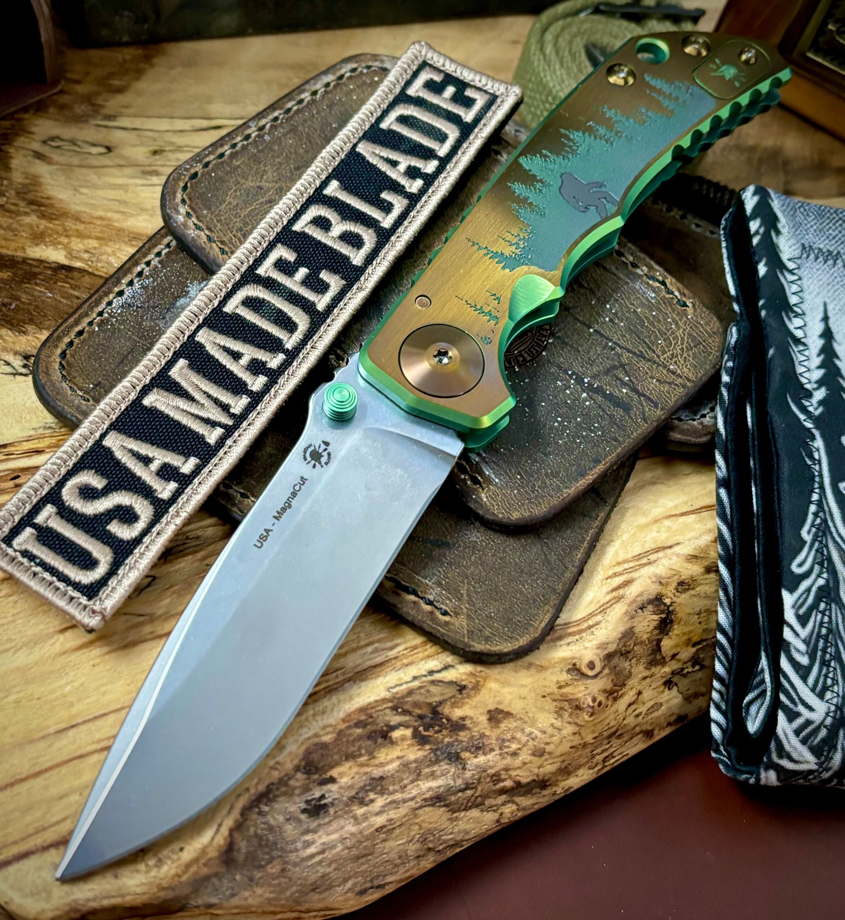 Spartan Blades Harsey Folder Sasquatch at Sunset Special Edition Folding Knife - MagnaCut Steel Blade with Bronze Titanium Hardware - EDC, Outdoor Survival, Camping, Hunting Gear
