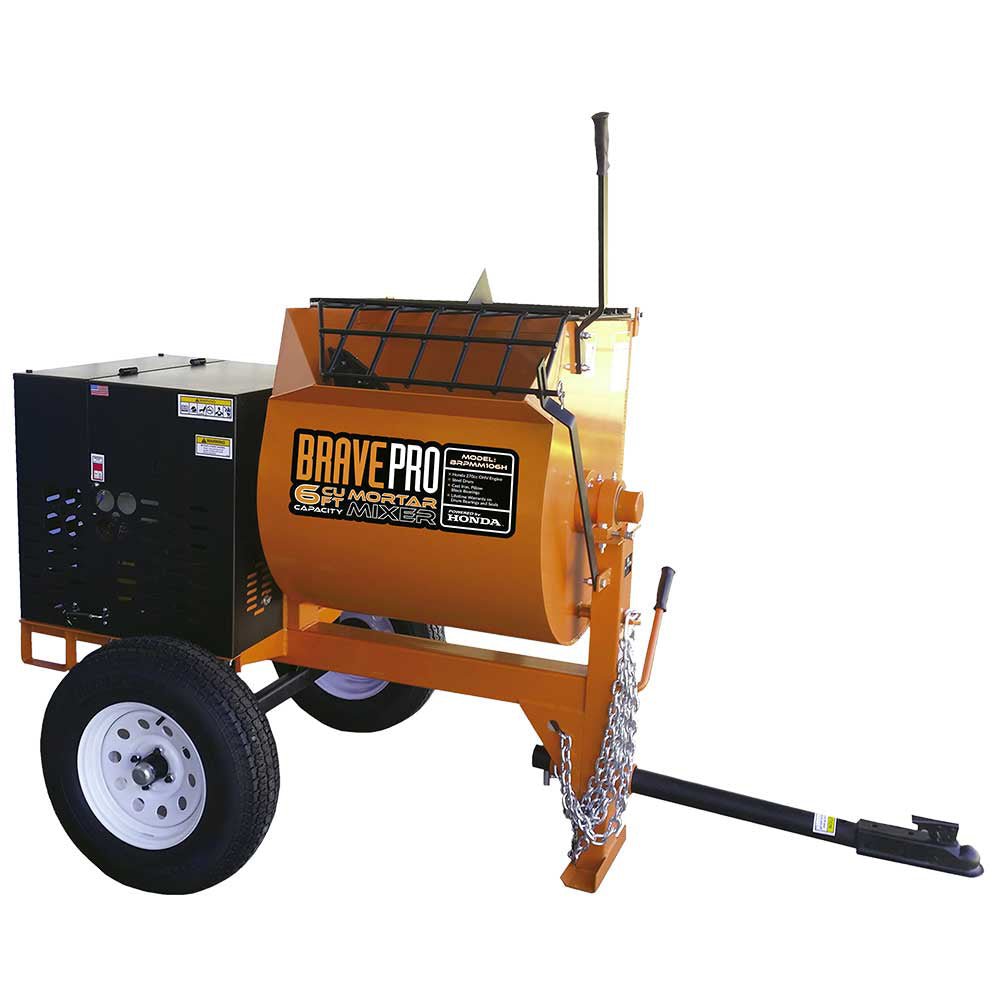 Brave 6 Cu. Ft. Steel Drum Mortar Mixer with Honda GX240 Engine - Perfect for Construction, Concrete Mixing, and DIY Home Improvement Projects