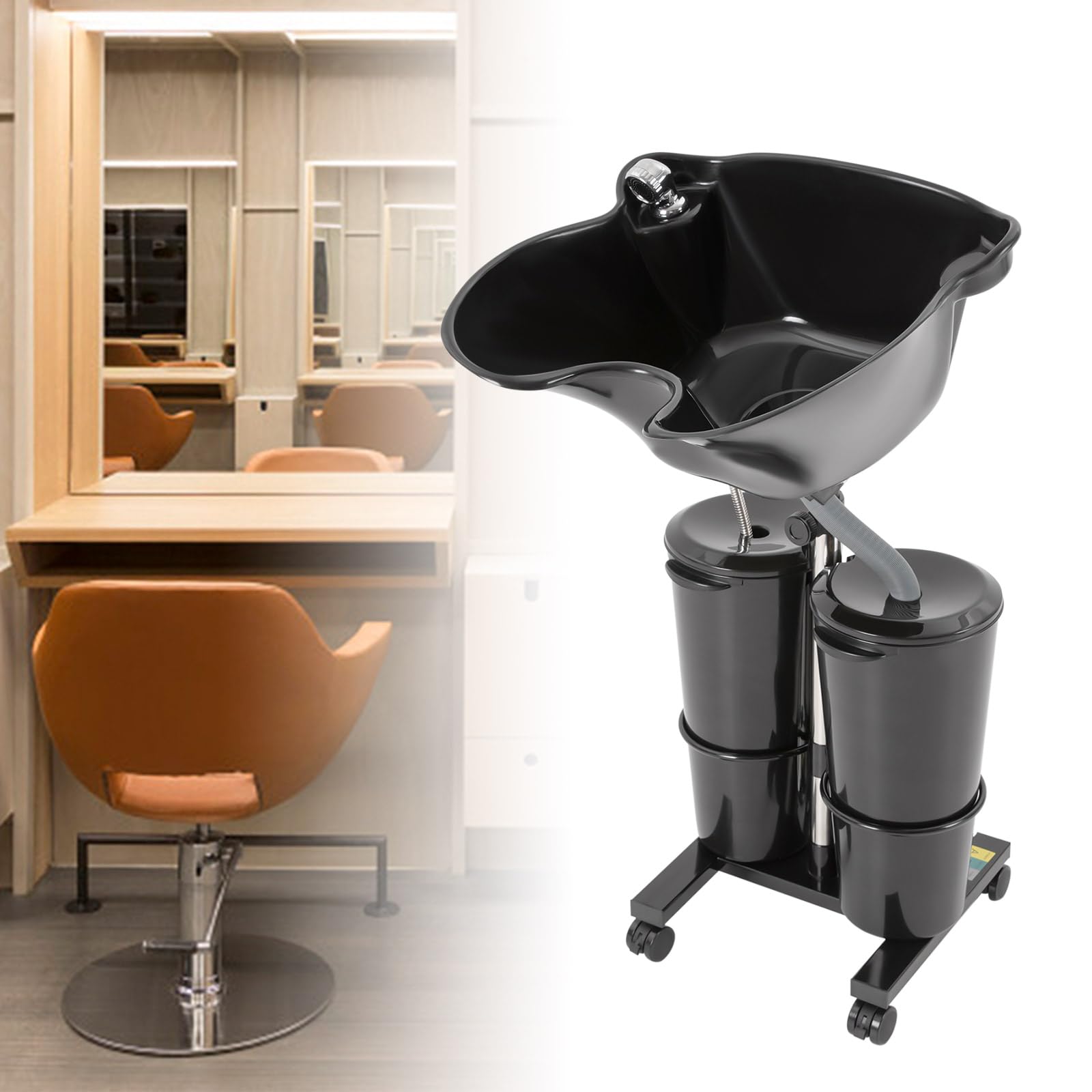 Adjustable Portable Shampoo Basin with 2 Water Buckets - Mobile Hair Washing Station for Salon & Barber Shop - Perfect for Home Care & Professional Use