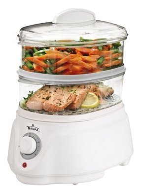 Rival CKRVSTLM21 3-Tier Stainless Steel Food Steamer - White | Healthy Meal Prep, Vegetable & Dumpling Cooker for Home & Restaurant Use