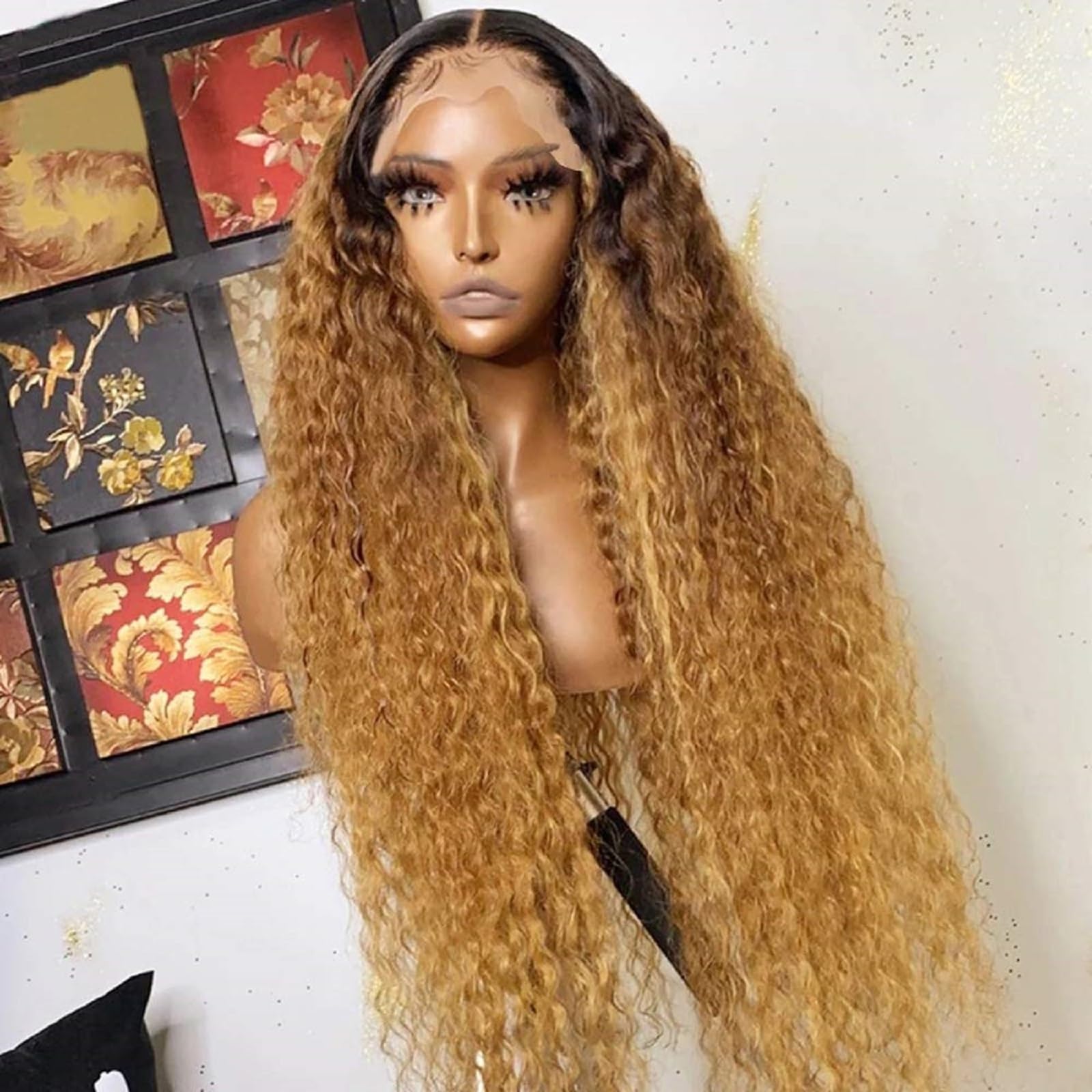 Omber Brown 27 Deep Wave 13x4 HD Lace Front Wig - 200% Density Human Hair with Pre-Plucked Hairline & Baby Hair | Natural Light Brown Curly Lace Frontal Wig for Women | Perfect for Daily Wear, Parties & Special Occasions