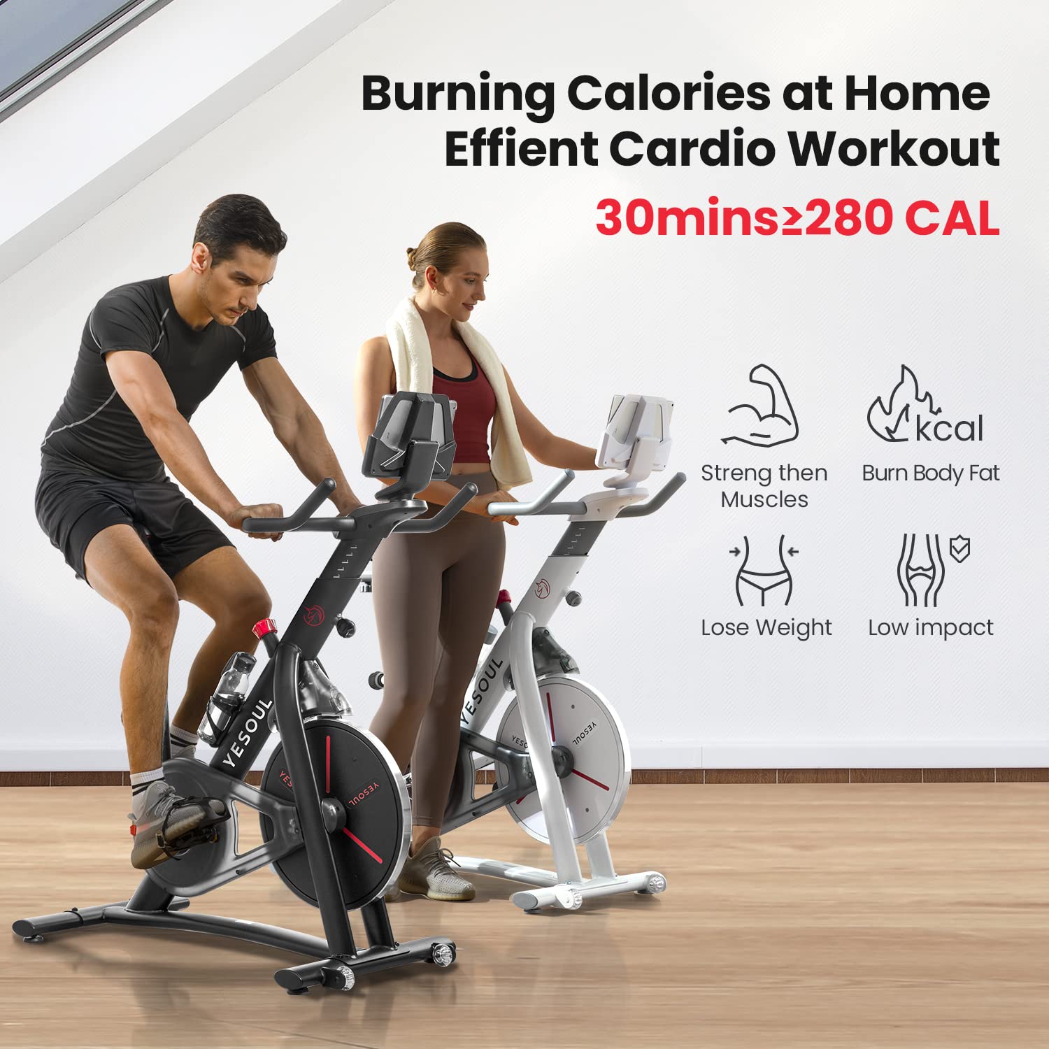 Yesoul Smart Magnetic Stationary Exercise Bike for Home Gym - Ultra Quiet Indoor Cycling Bike with Tablet Mount & Comfortable Seat Cushion | Perfect for Women's Apartment Workouts, Home Fitness & Cardio Training