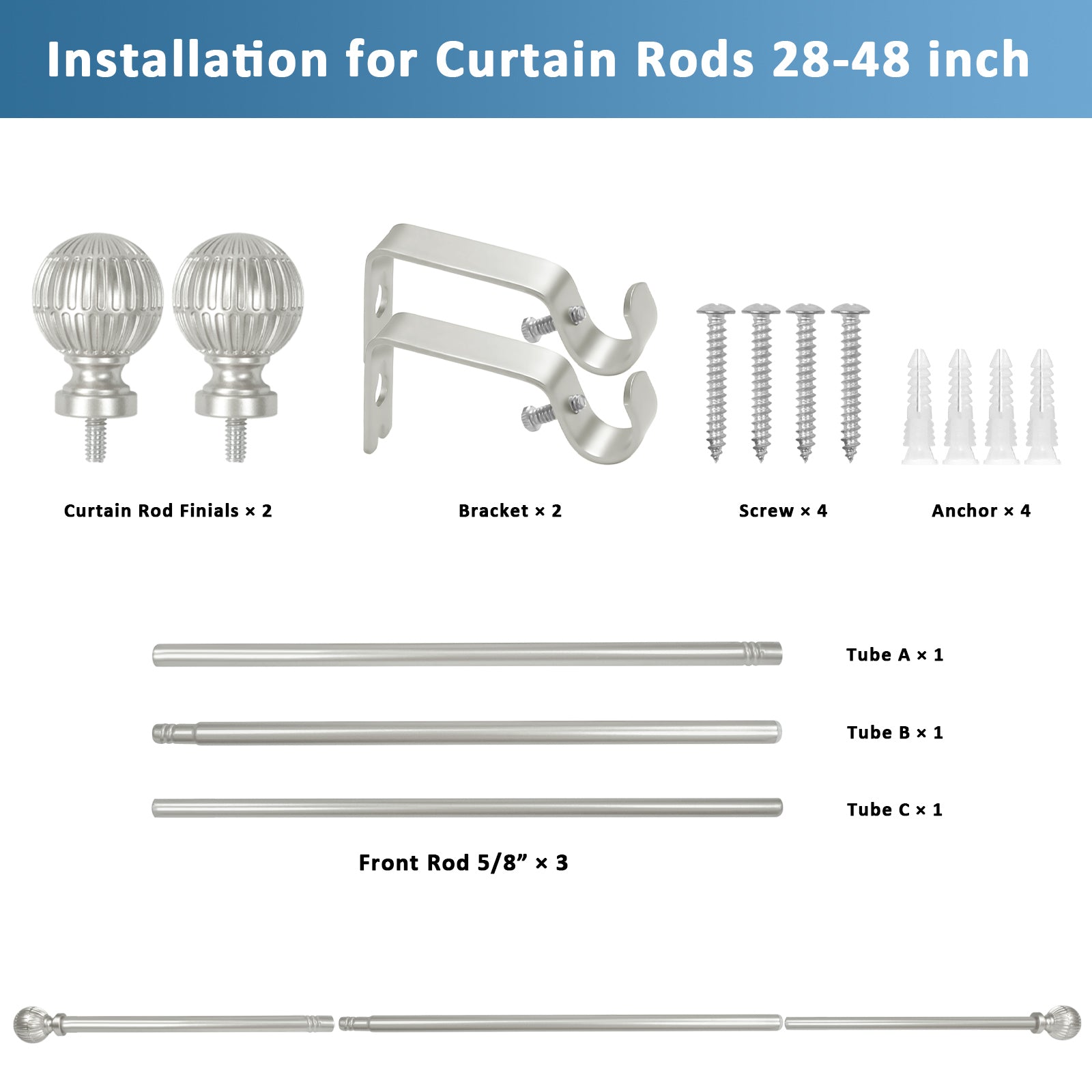 Urbanest 5/8 Inch Single Telescoping Curtain Rod with Volle Ball Finials - Adjustable 28 to 120 Inches - Perfect for Living Room, Bedroom & Window Treatments